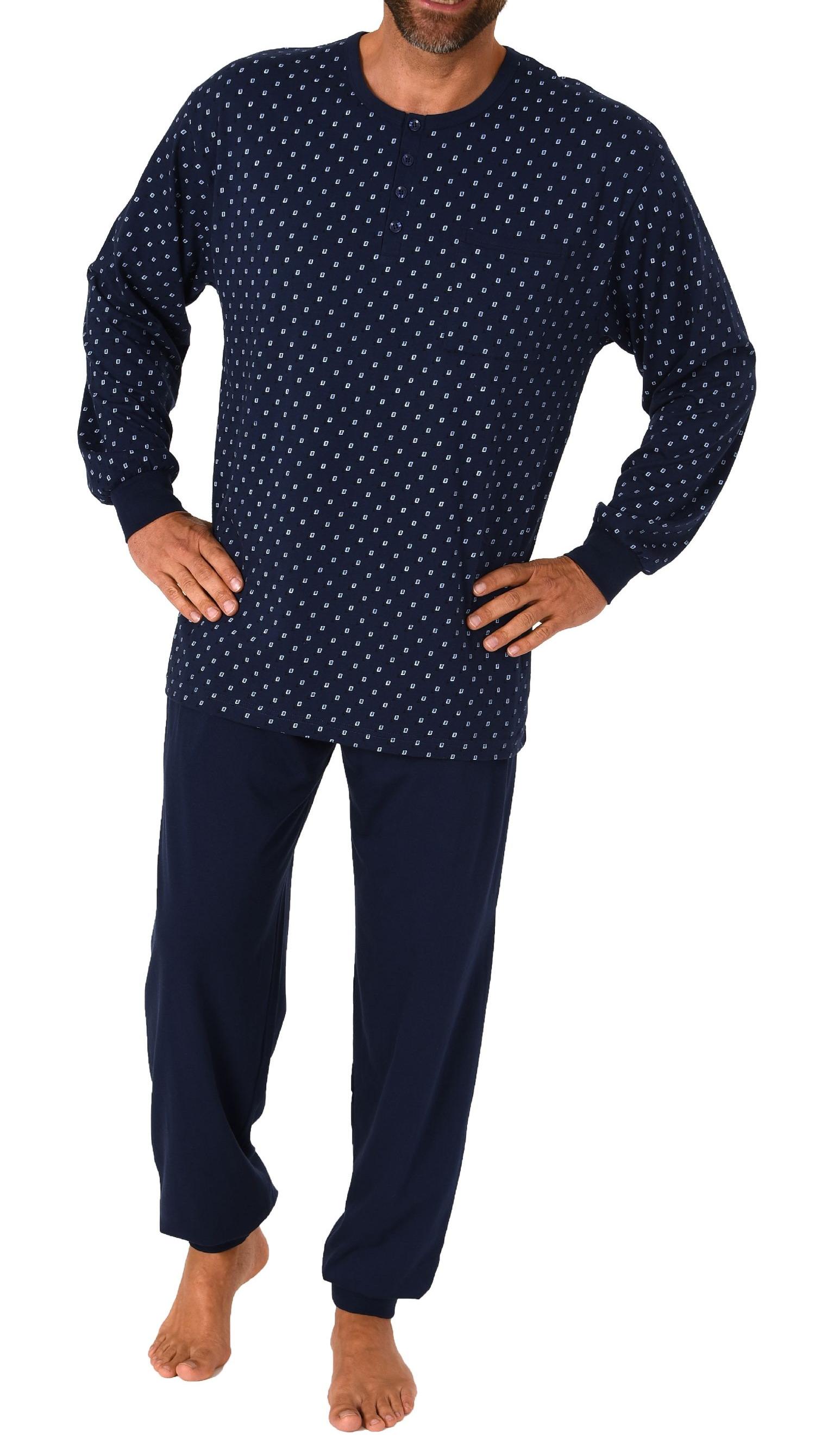 Herren langarm Pyjama Schlafanzug mit Bündchen und Knopfleiste am Hals - 212 101 90 754