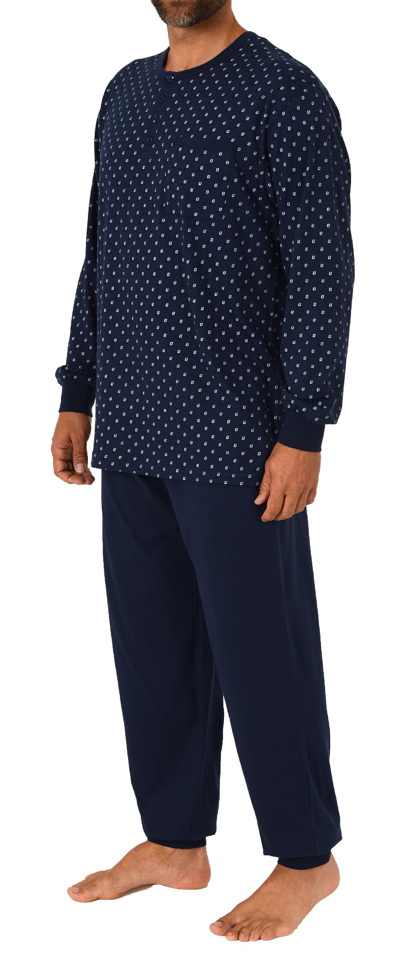 Herren langarm Pyjama Schlafanzug mit Bündchen und Knopfleiste am Hals - 212 101 90 754