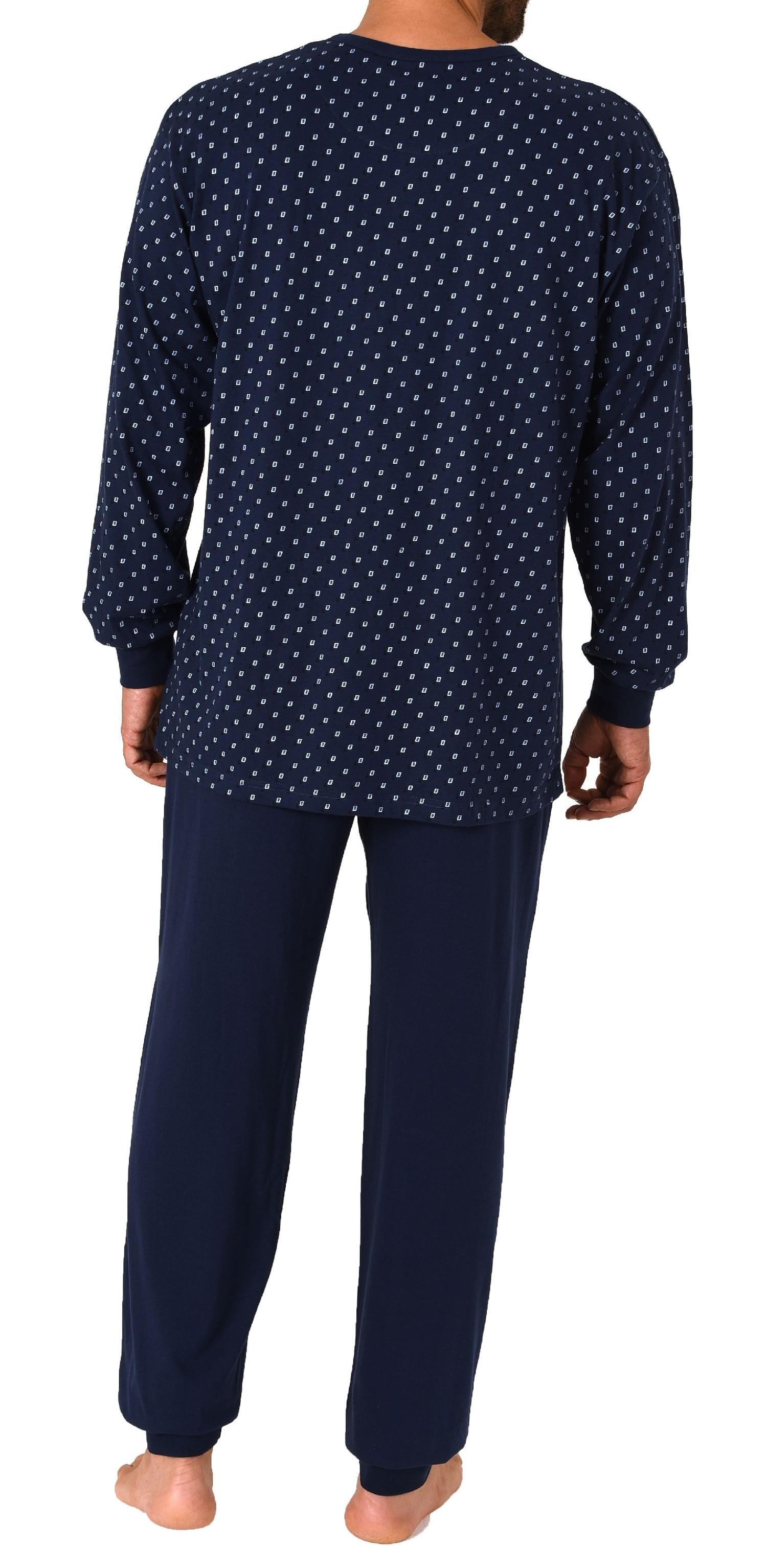 Herren langarm Pyjama Schlafanzug mit Bündchen und Knopfleiste am Hals - 212 101 90 754