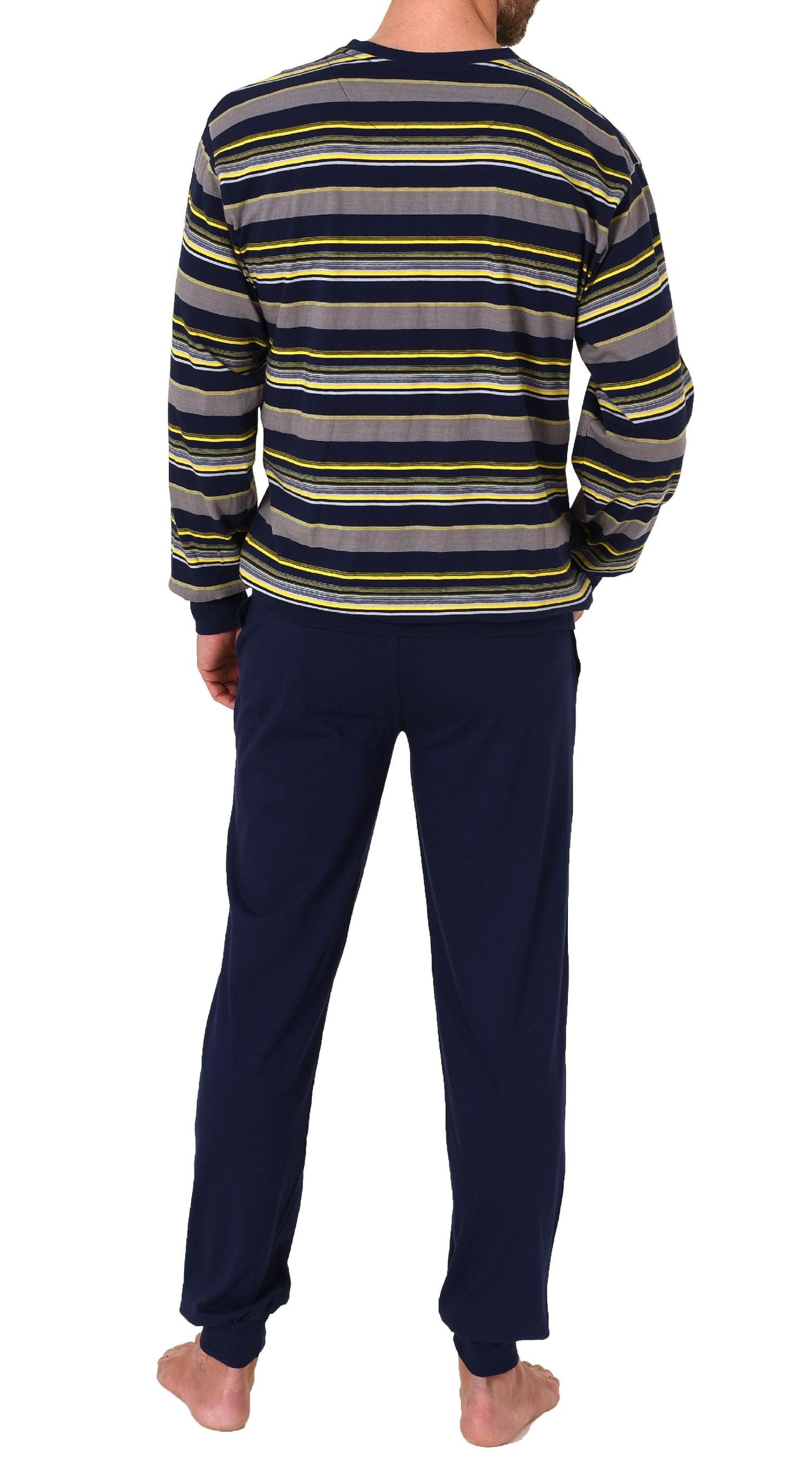 Herren Pyjama lang mit Bündchen und Knopfleiste in eleganter Streifenoptik - 212 90 772