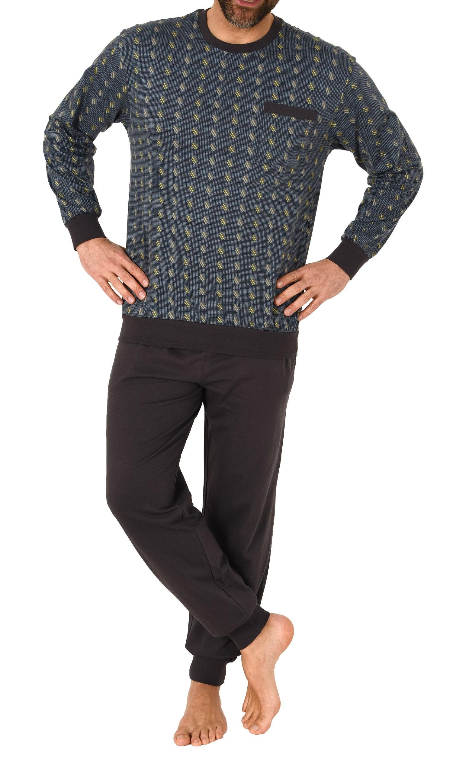 Herren langarm Schlafanzug Pyjama mit Bündchen in edler Minimalprint Optik - 212 101 776