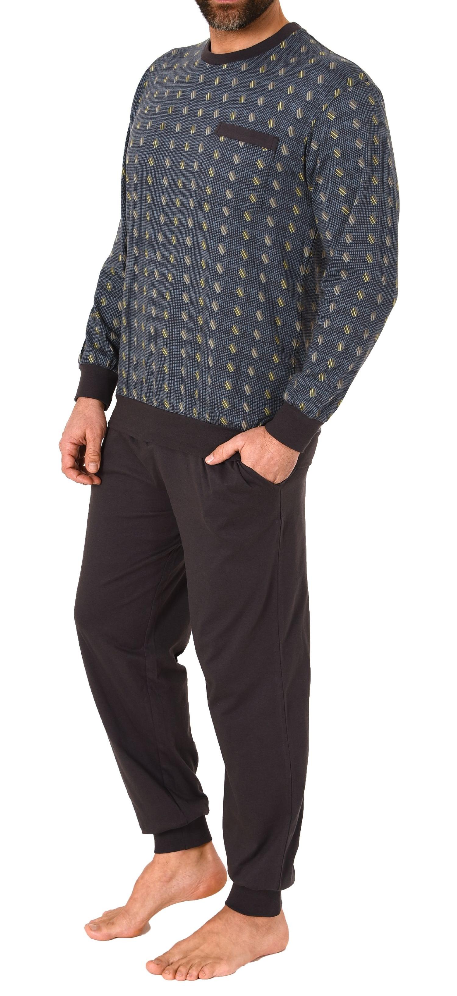 Herren langarm Schlafanzug Pyjama mit Bündchen in edler Minimalprint Optik - 212 101 776