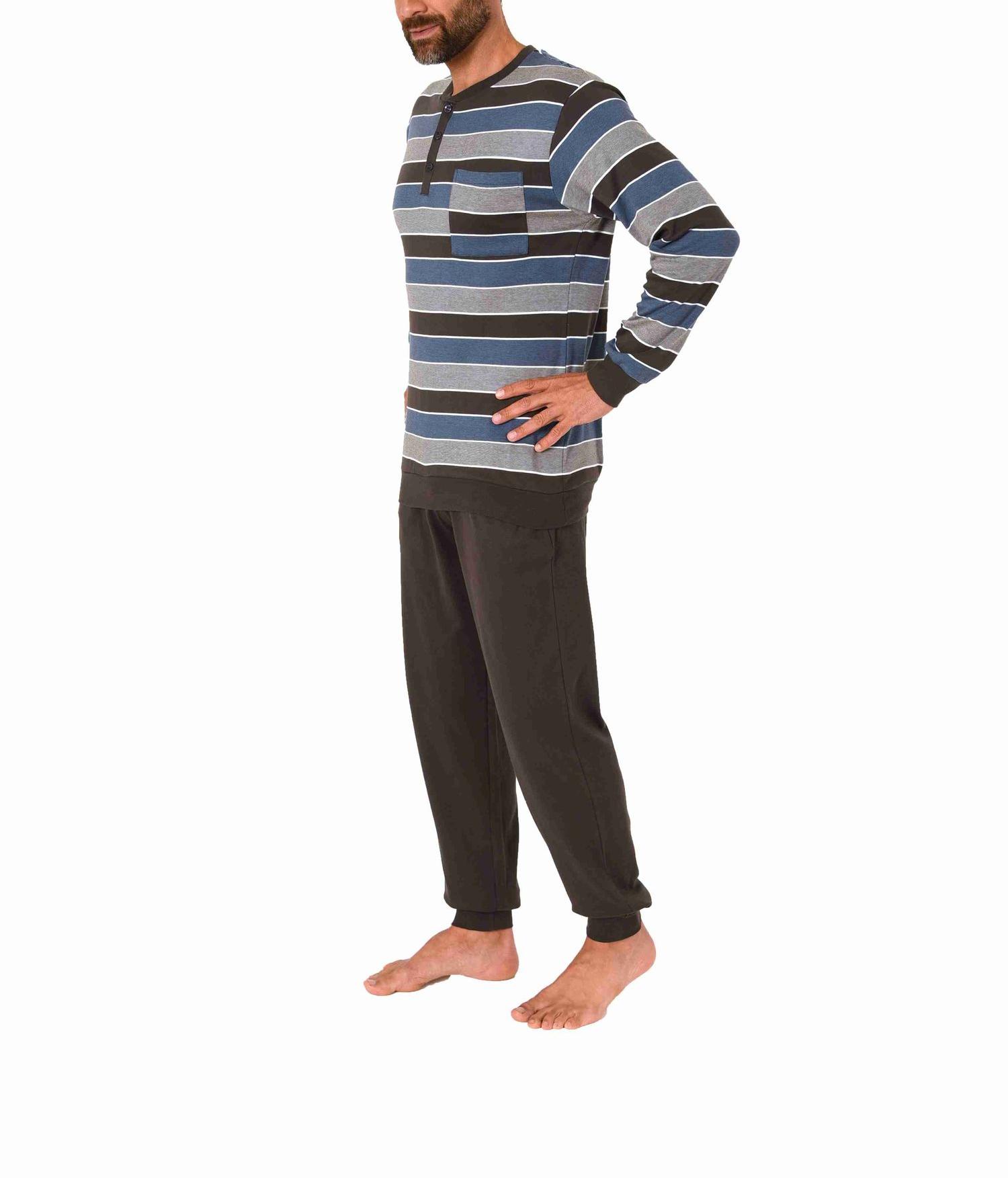 Warmer Herren Pyjama Schlafanzug mit Bündchen in Kuschel Interlock - auch in Übergrössen