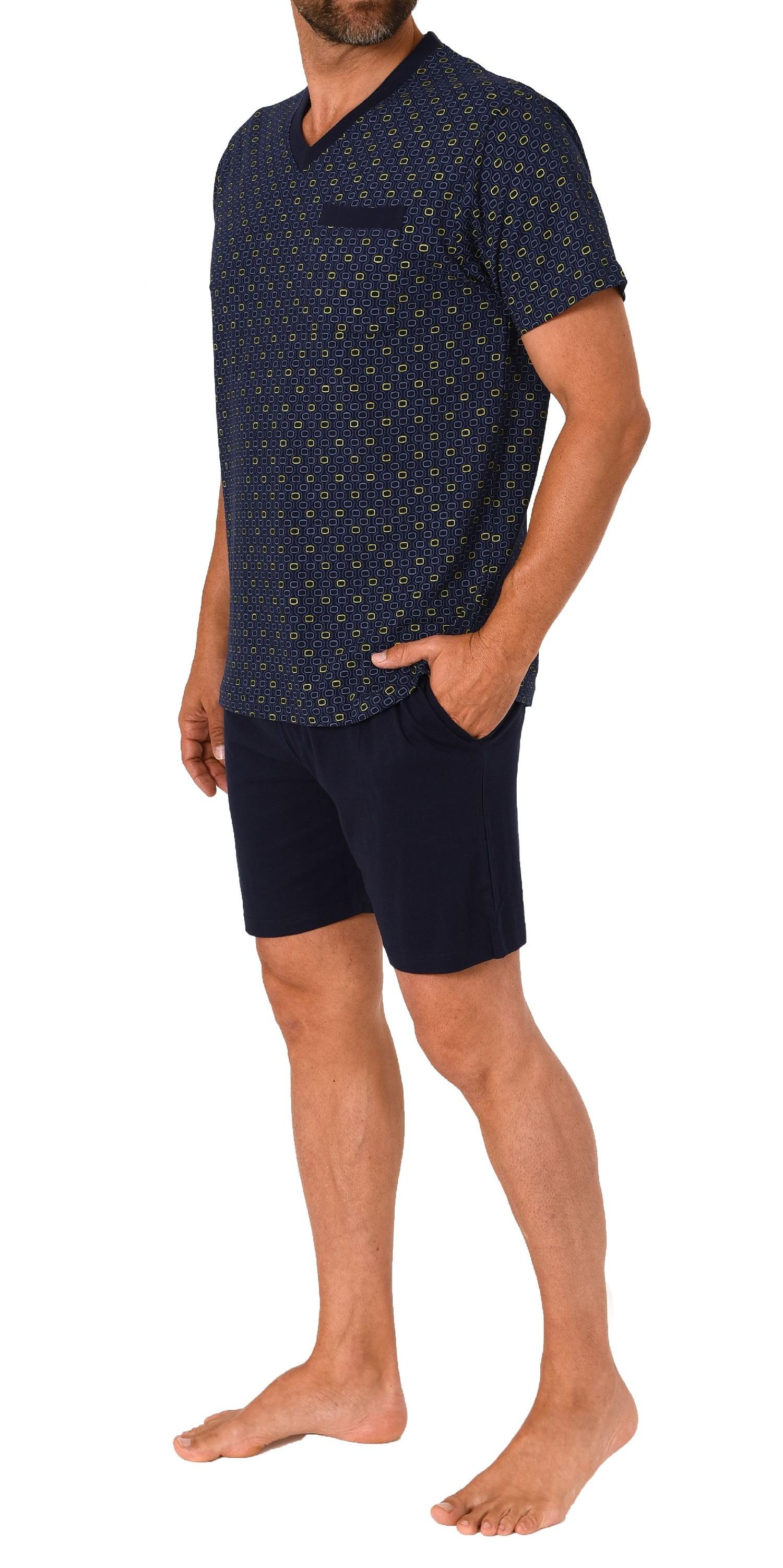 Herren Schlafanzug kurzarm Pyjama Shorty in eleganten Minimalprint mit V-Hals - 212 544