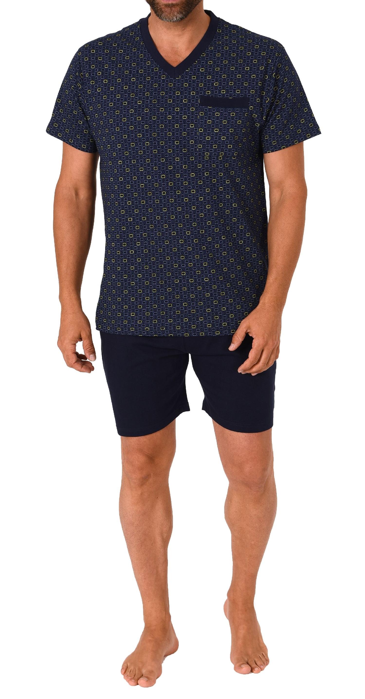 Herren Schlafanzug kurzarm Pyjama Shorty in eleganten Minimalprint mit V-Hals - 212 544
