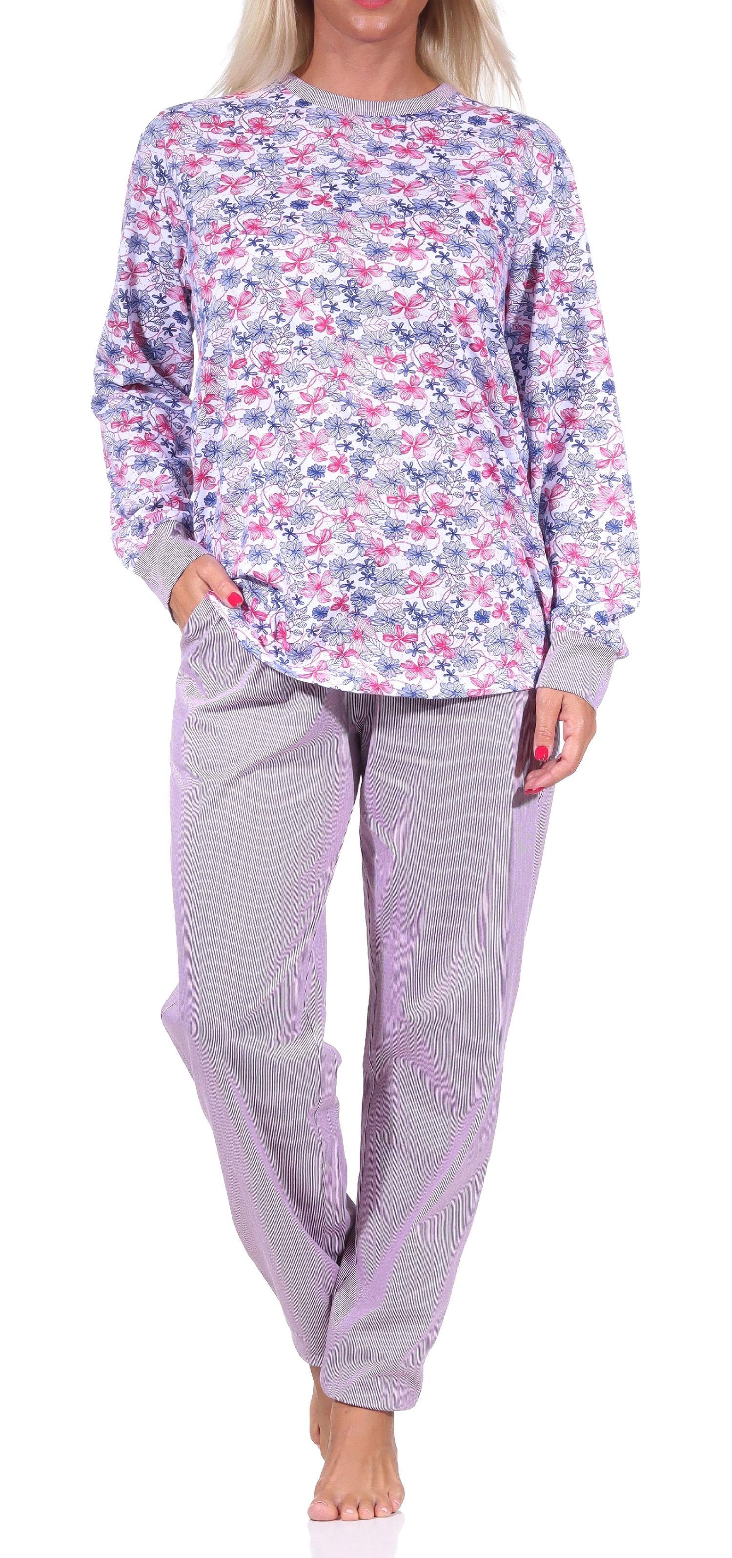 Damen Pyjama langarm Schlafanzug mit Bündchen - 212 201 90 557