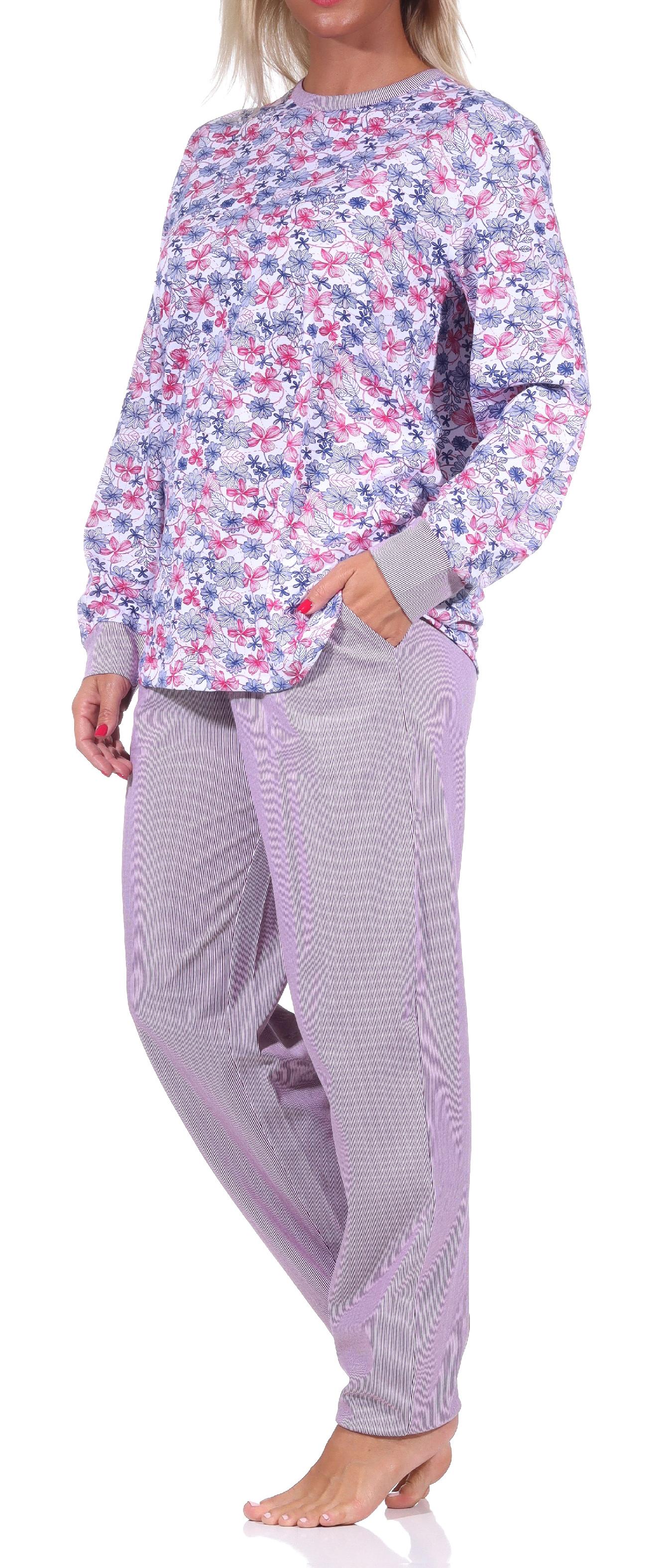 Damen Pyjama langarm Schlafanzug mit Bündchen - 212 201 90 557