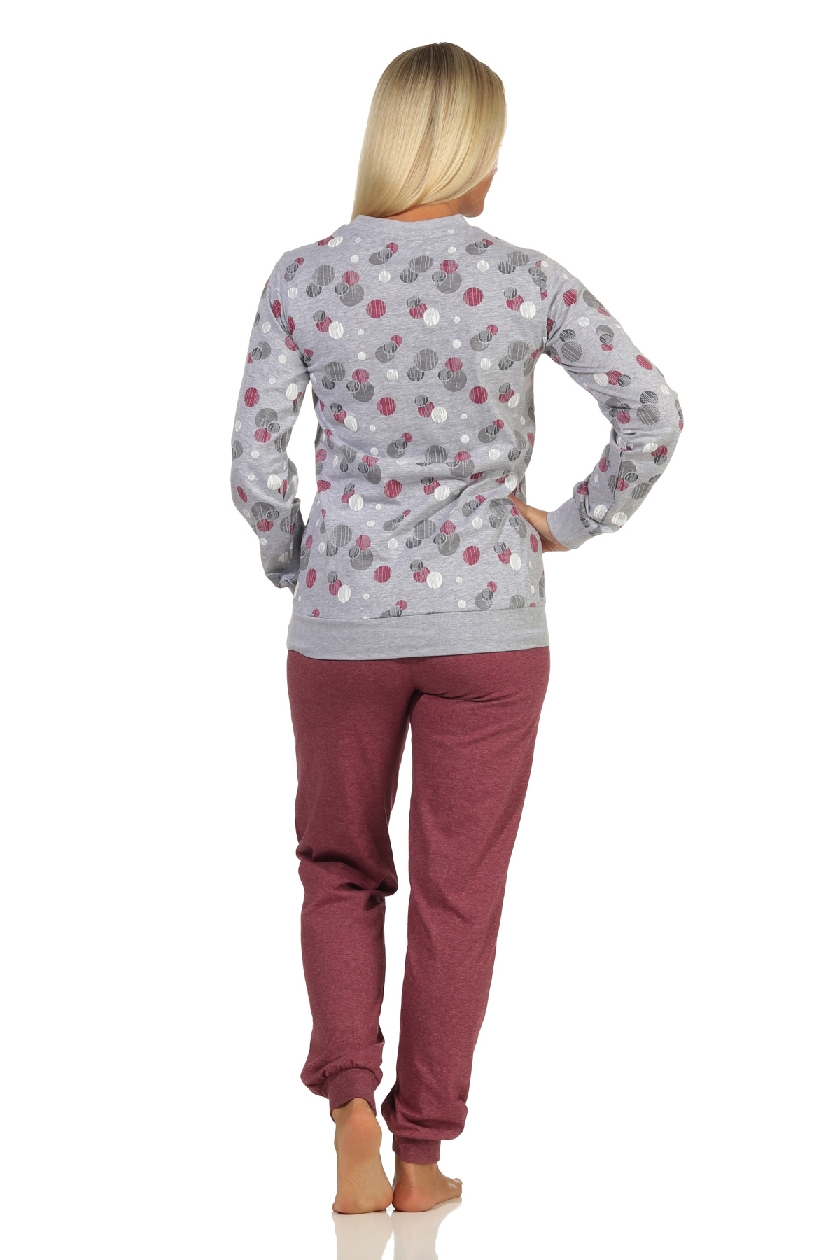 Damen Pyjama Schlafanzug mit Bündchen in eleganter Tupfen / Punkte Optik - 212 201 90 750