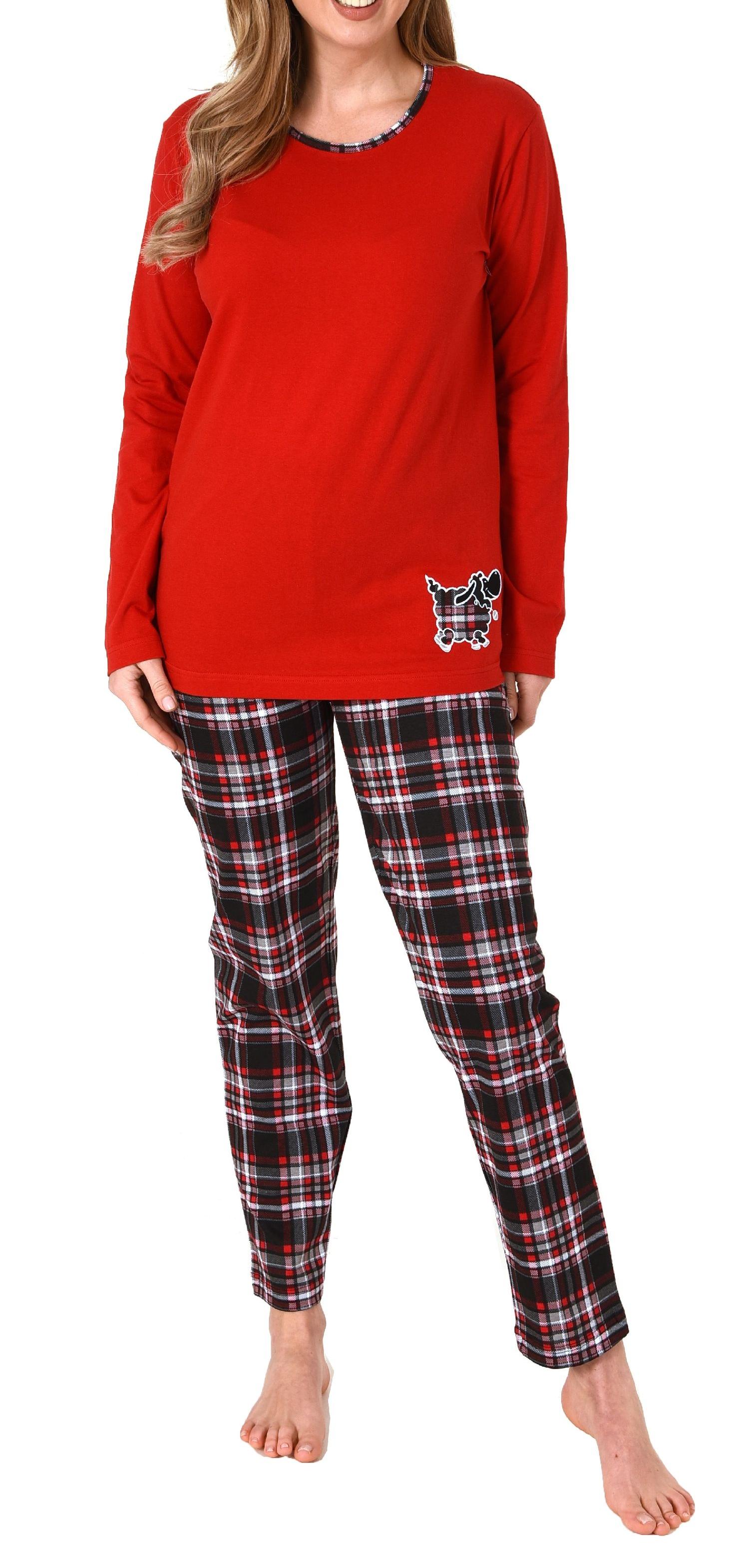 Damen Pyjama lang mit Karohose und süssen Tiermotiv - auch in Übergrössen - 212 201 90 820