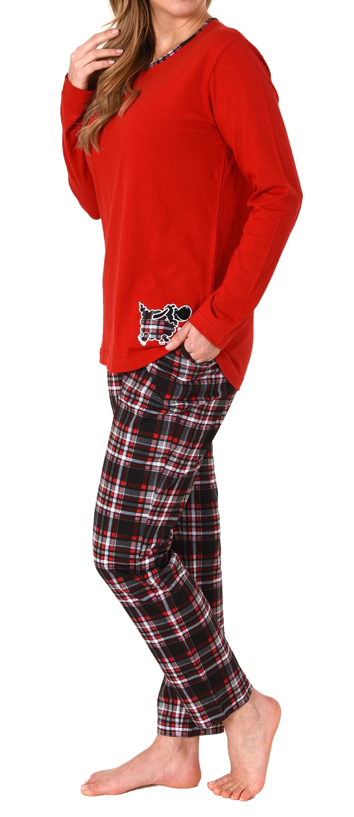 Damen Pyjama lang mit Karohose und süssen Tiermotiv - auch in Übergrössen - 212 201 90 820