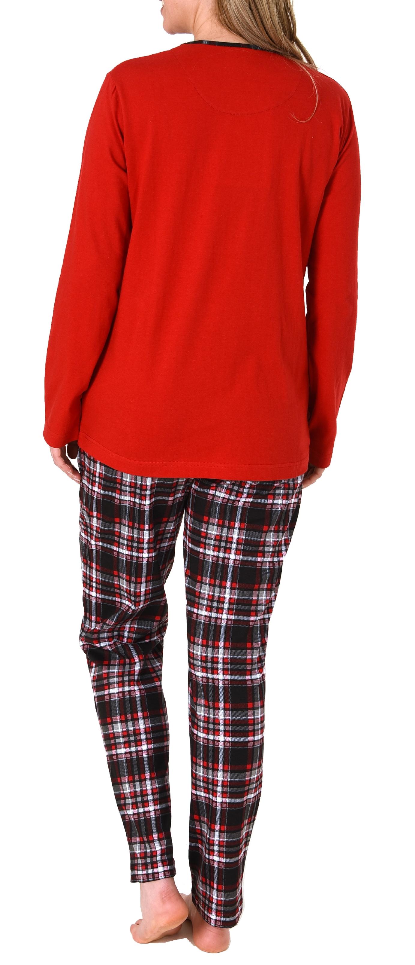 Damen Pyjama lang mit Karohose und süssen Tiermotiv - auch in Übergrössen - 212 201 90 820