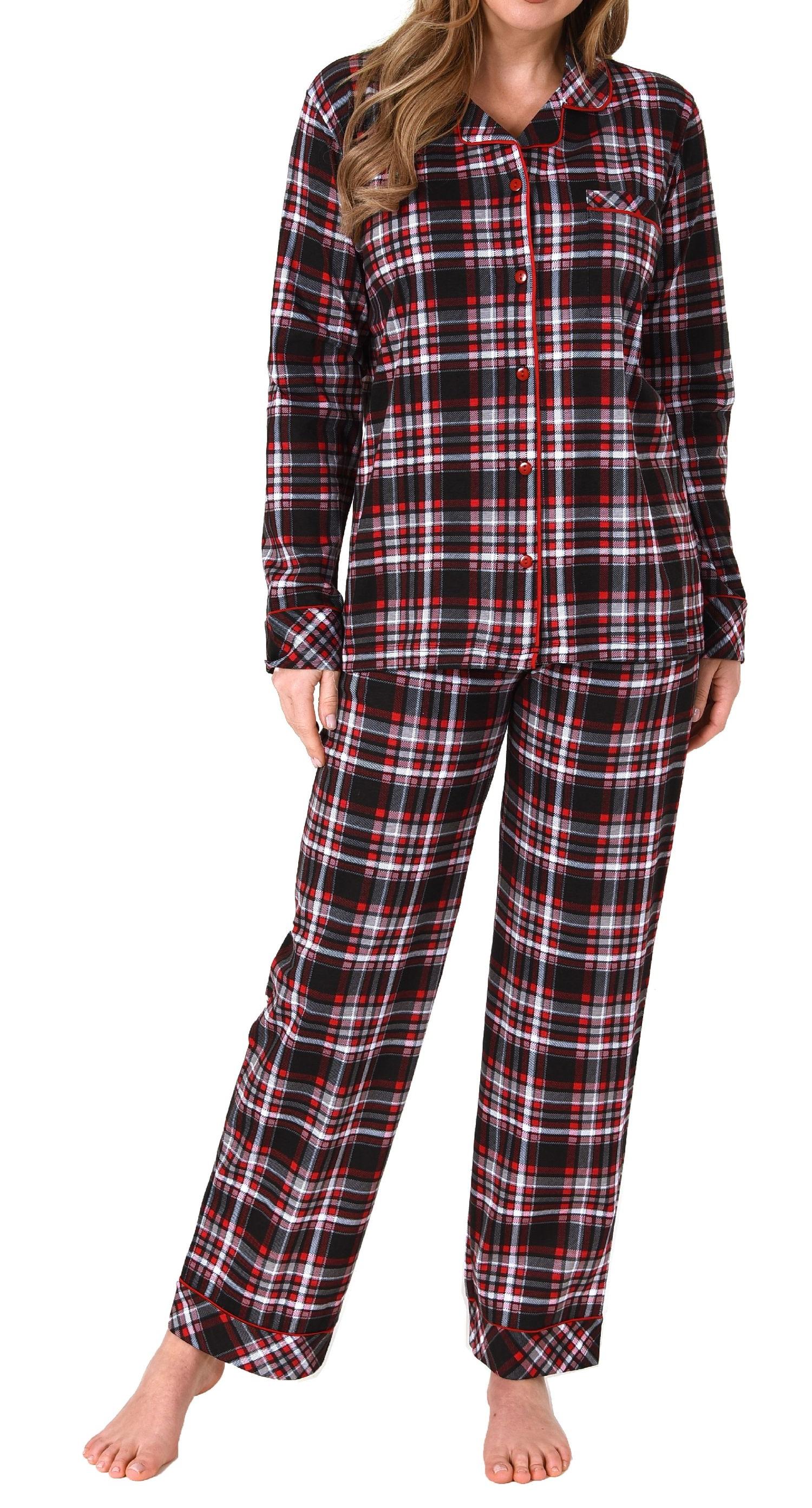 Damen Pyjama in Karo Optik zum durchknöpfen in Single Jersey Qualität - auch in Übergrößen