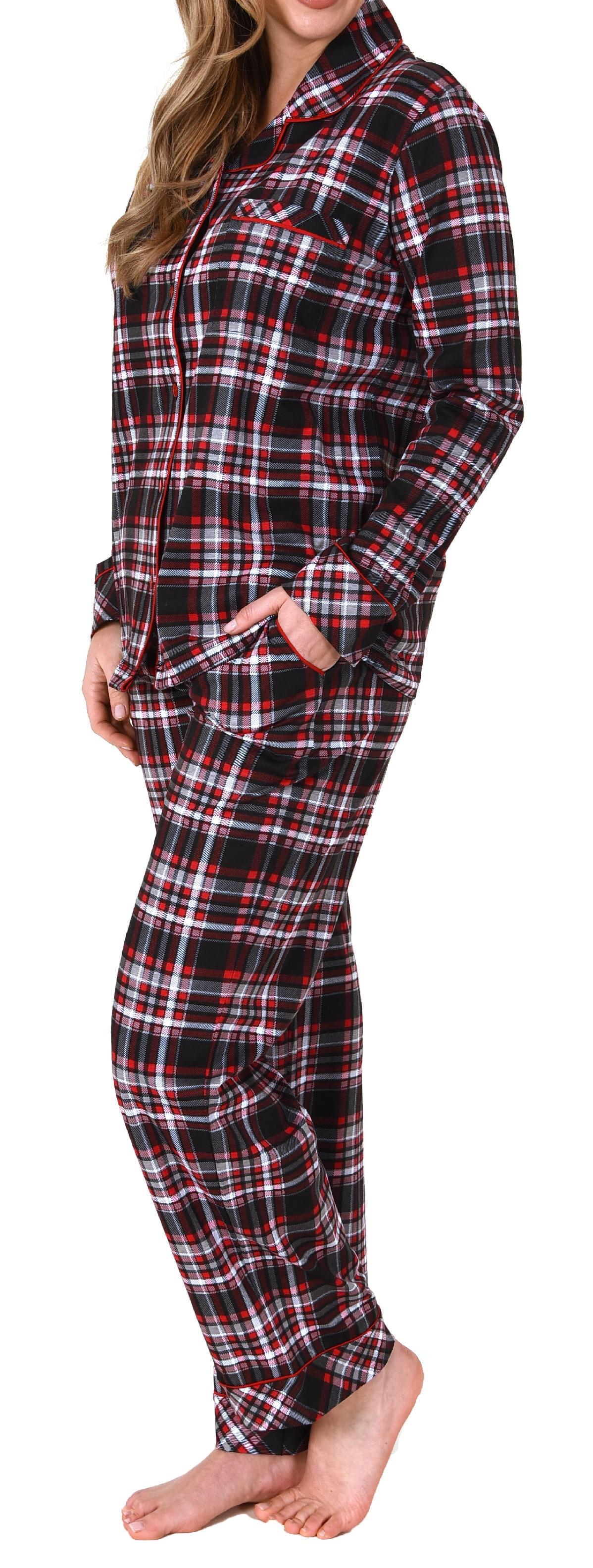 Damen Pyjama in Karo Optik zum durchknöpfen in Single Jersey Qualität - auch in Übergrößen