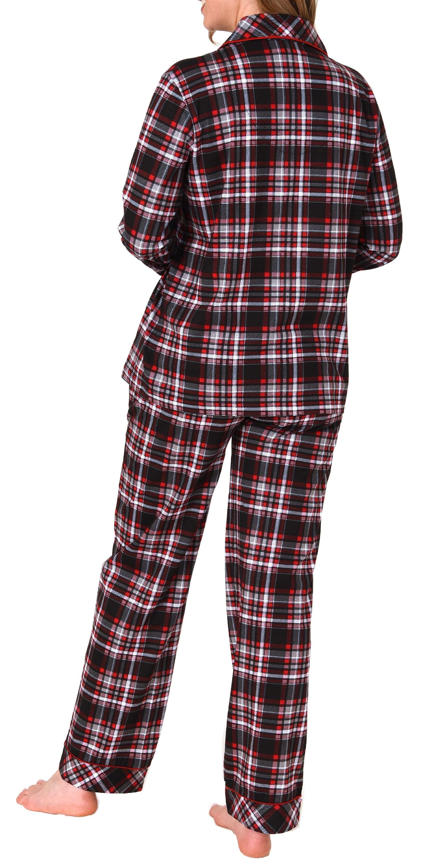 Damen Pyjama in Karo Optik zum durchknöpfen in Single Jersey Qualität - auch in Übergrößen