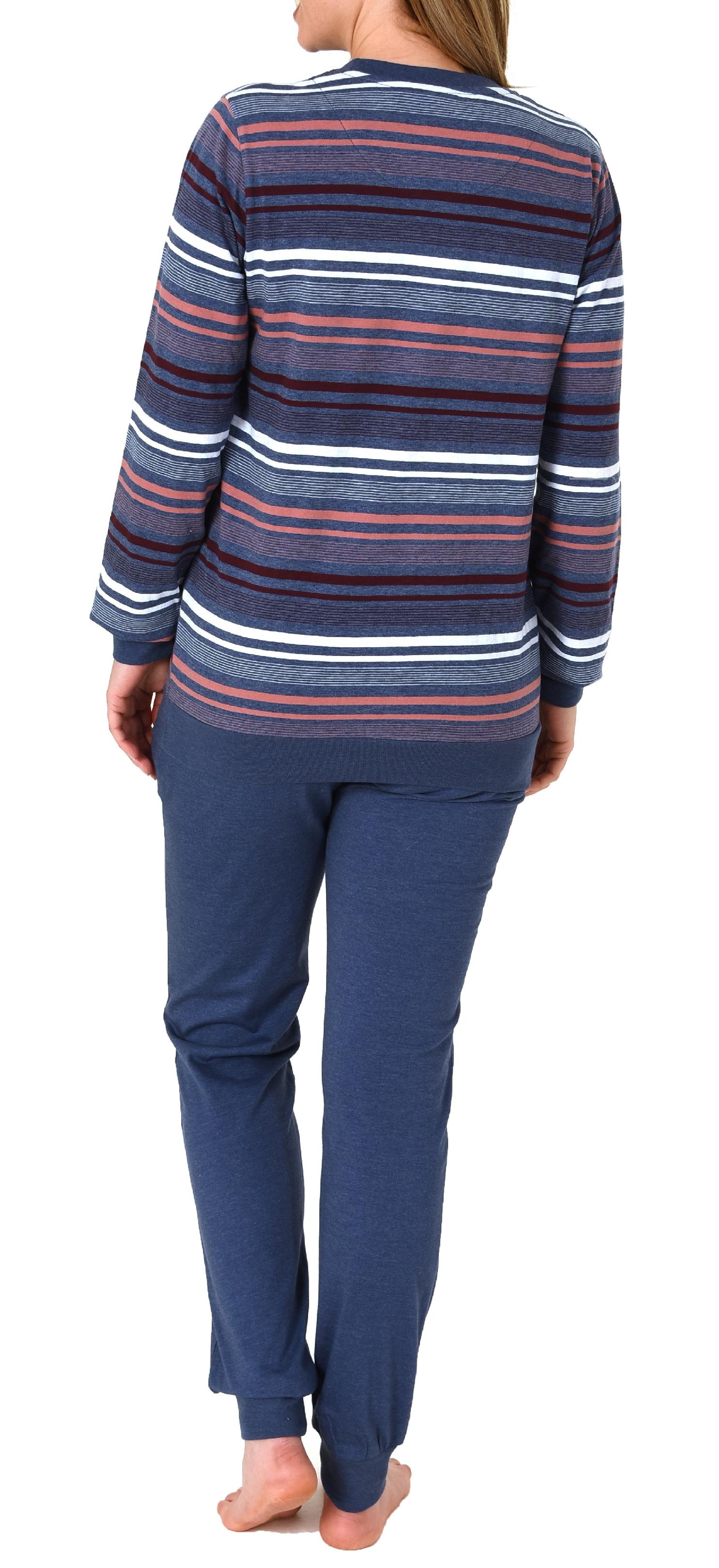 Damen Frottee Pyjama mit Bündchen in tollem Streifendesign - auch in Übergrössen - 212 235