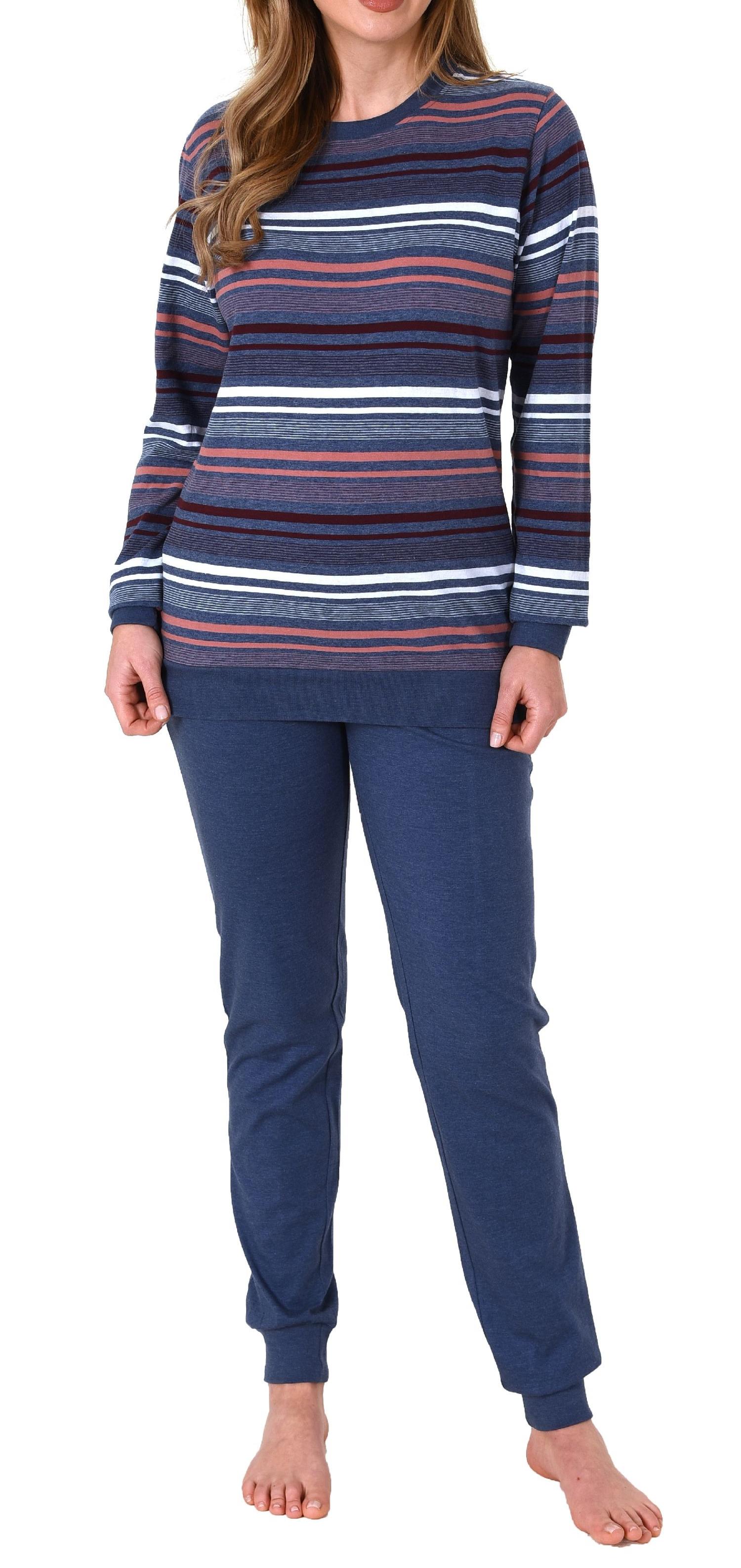 Damen Frottee Pyjama mit Bündchen in tollem Streifendesign - auch in Übergrössen - 212 235