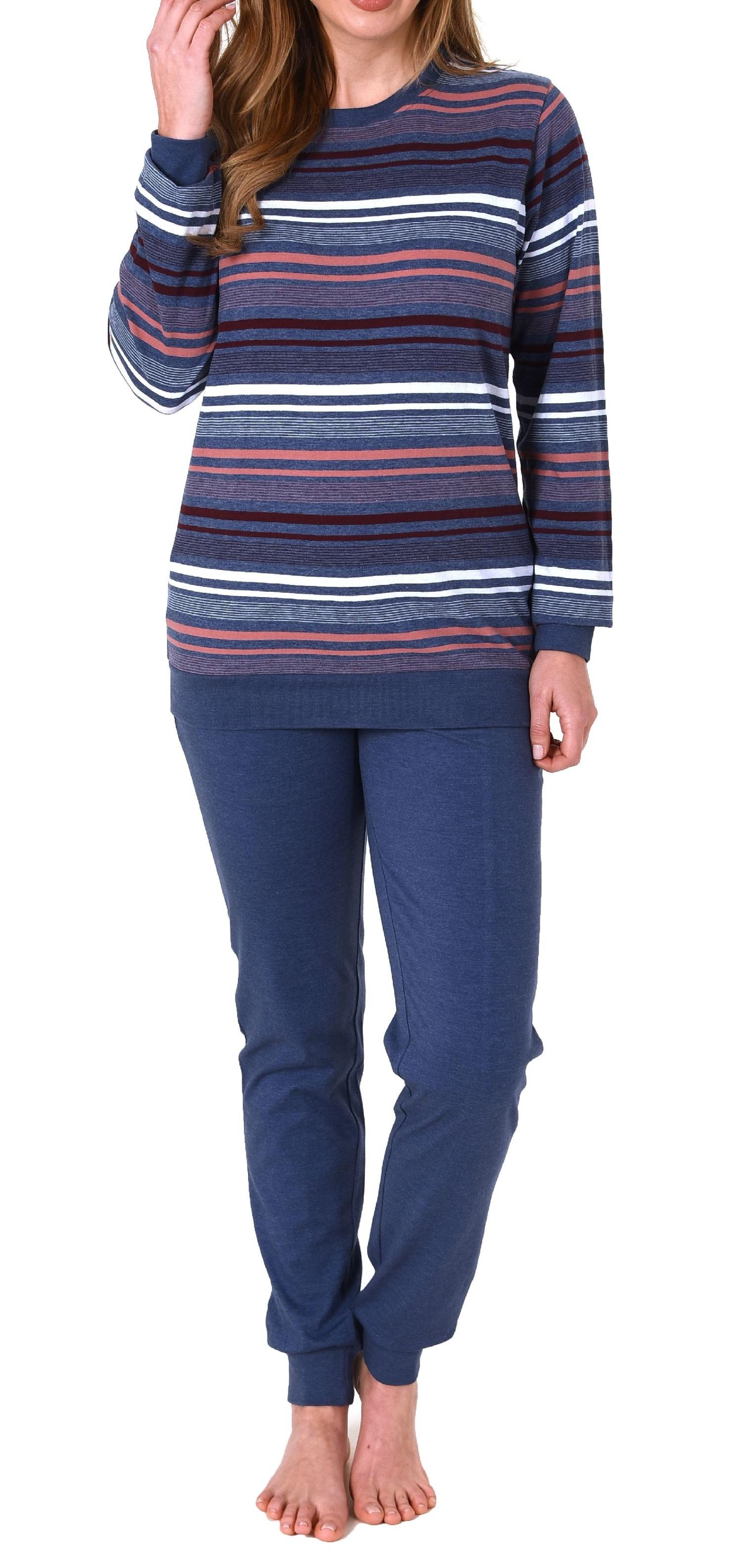 Damen Frottee Pyjama mit Bündchen in tollem Streifendesign - auch in Übergrössen - 212 235