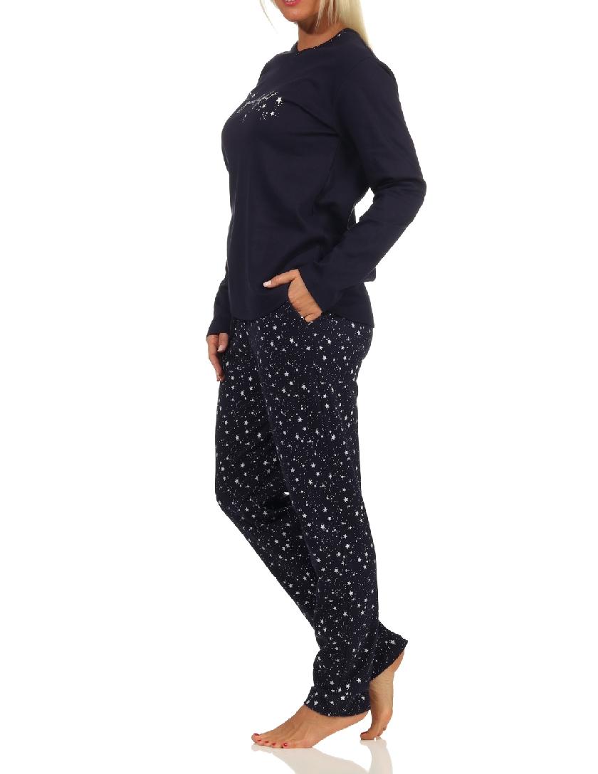 Damen Pyjama langarm Schlafanzug in Kuschel Interlock Qualität in cooler Sterne Optik - 212 201 96 022 Damen Pyjama langarm Schlafanzug in Kuschel Interlock Qualität in cooler Sterne Optik