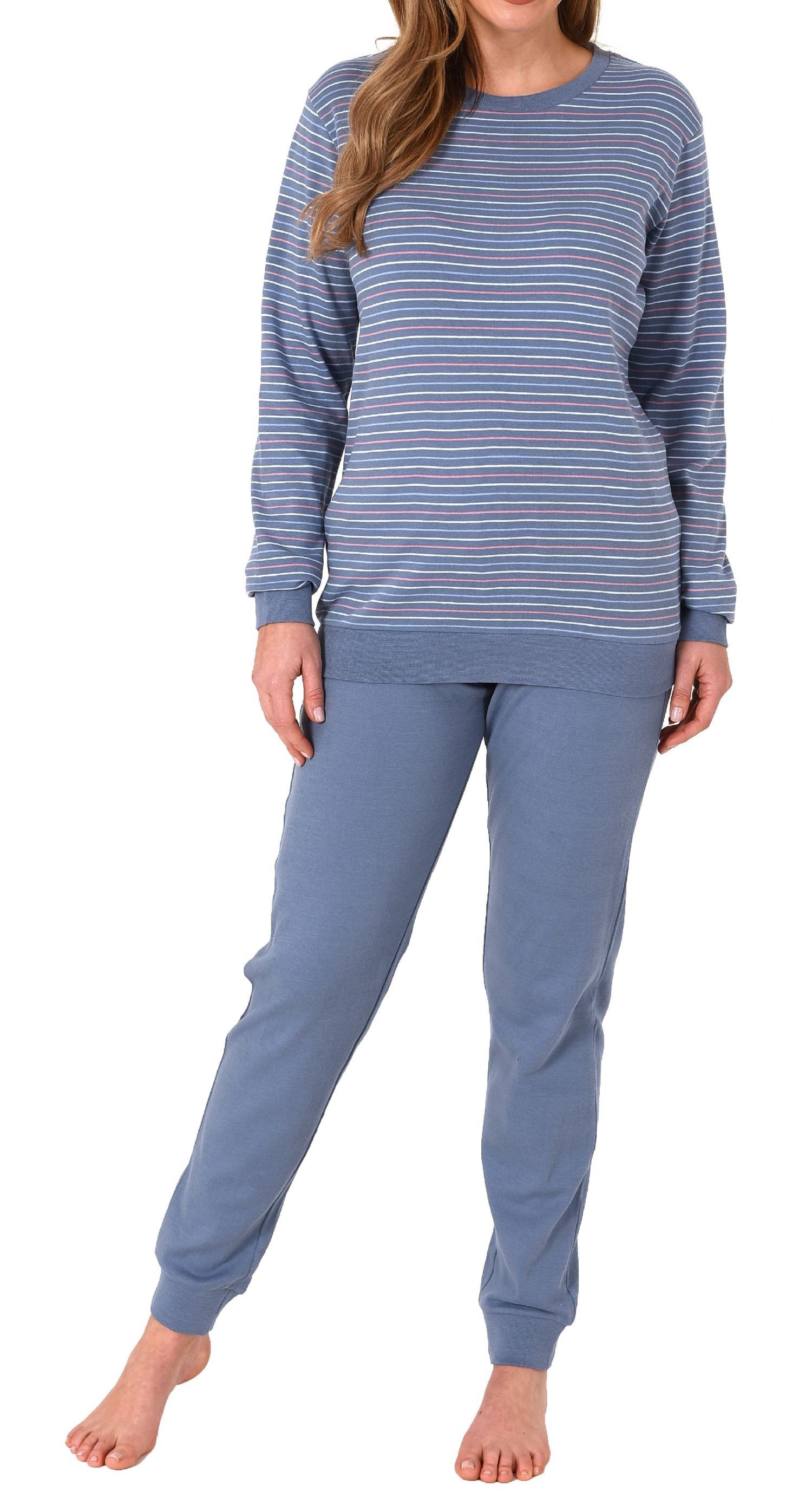 Kuscheliger Interlock Damen Pyjama Schlafanzug mit Bündchen in Streifenoptik - 212 201 225