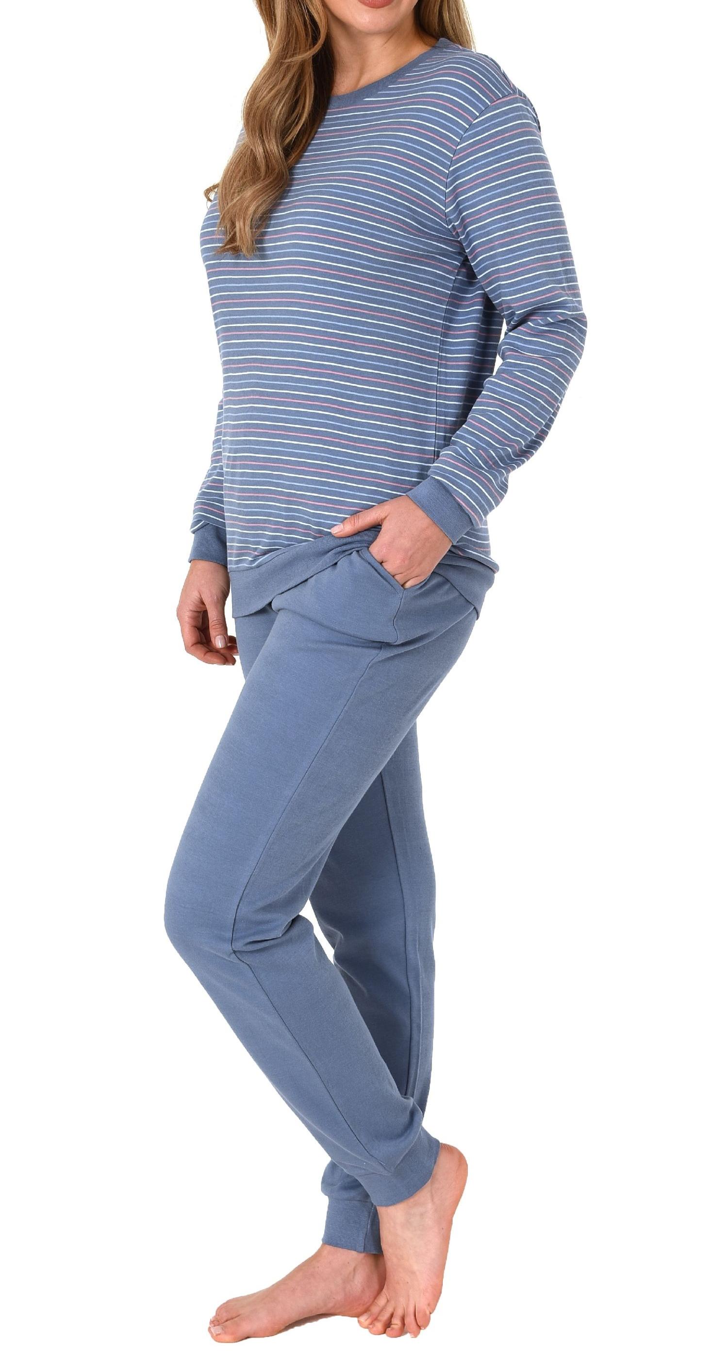 Kuscheliger Interlock Damen Pyjama Schlafanzug mit Bündchen in Streifenoptik - 212 201 225