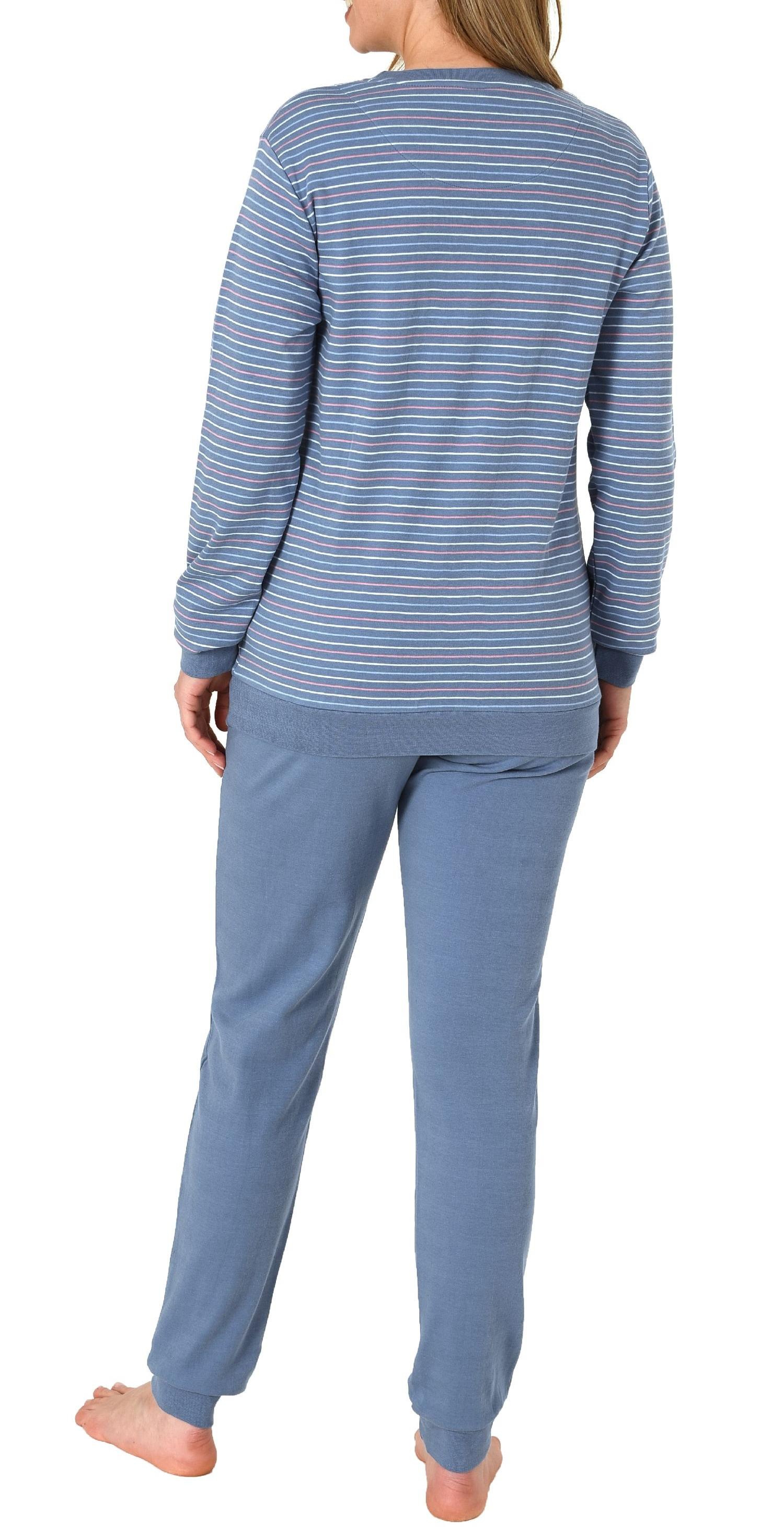 Kuscheliger Interlock Damen Pyjama Schlafanzug mit Bündchen in Streifenoptik - 212 201 225