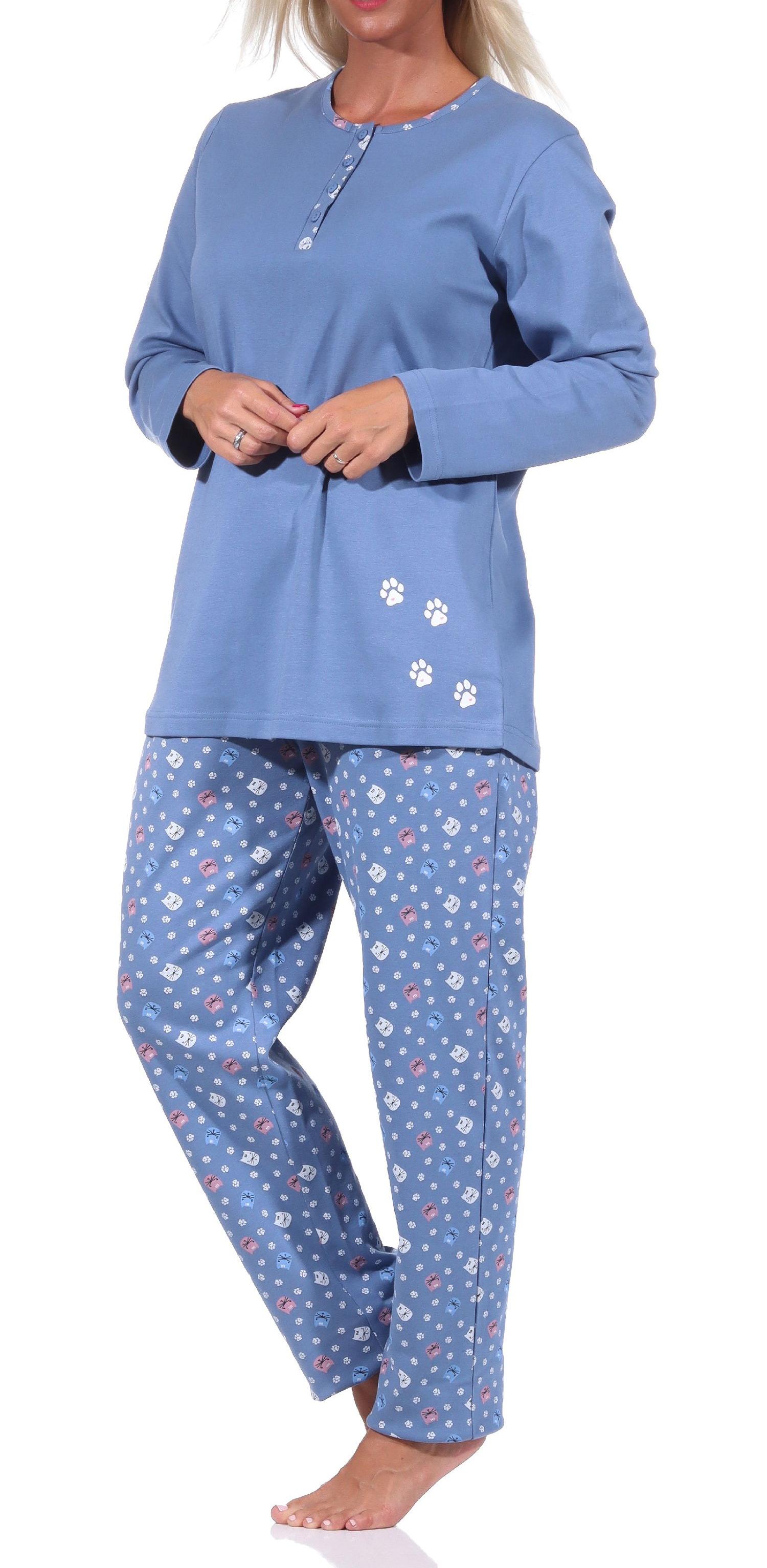 Damen Pyjama langarm Schlafanzug in Kuschel Interlock Qualität mit niedlichen Tier Motiv - 212 201 96 226 Damen Pyjama langarm Schlafanzug in Kuschel Interlock Qualität mit niedlichem Tier Motiv