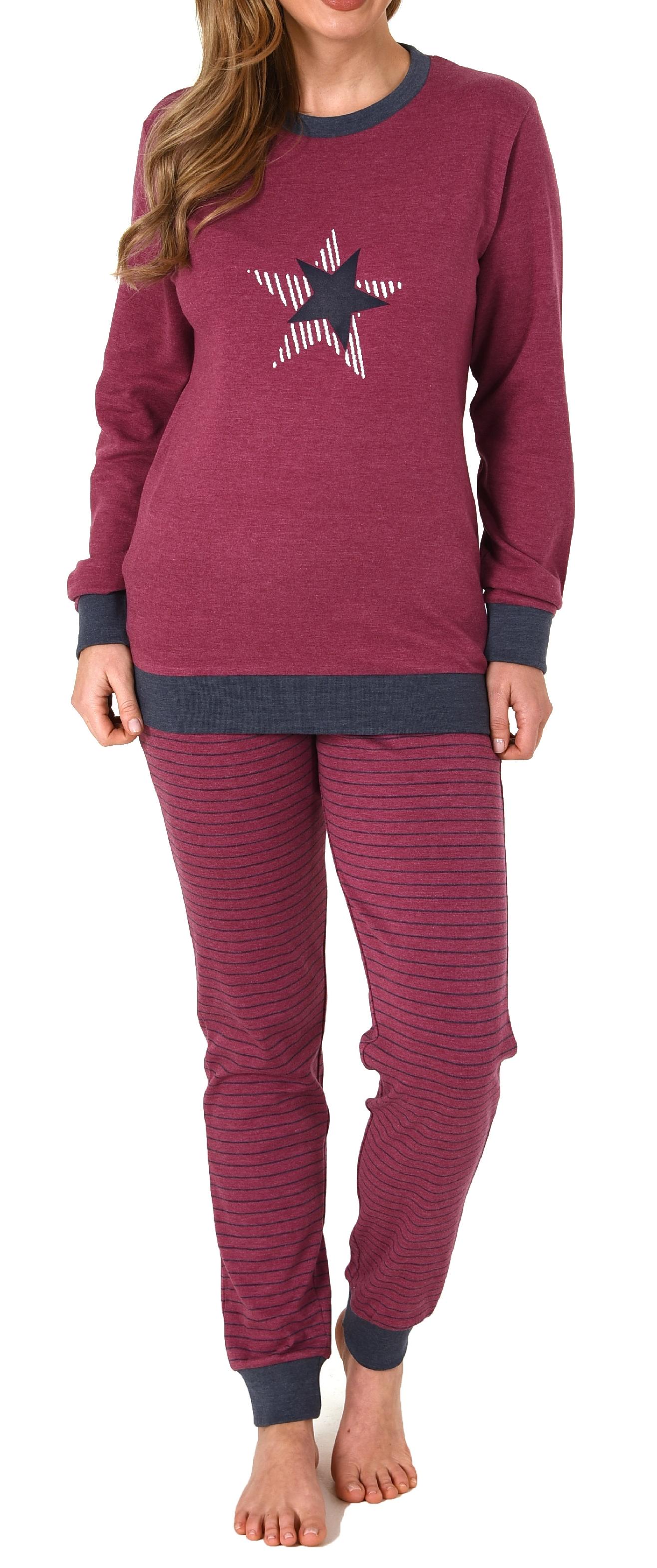 Kuscheliger Interlock Damen Pyjama mit Bündchen und Sternenmotiv - auch in Übergrössen