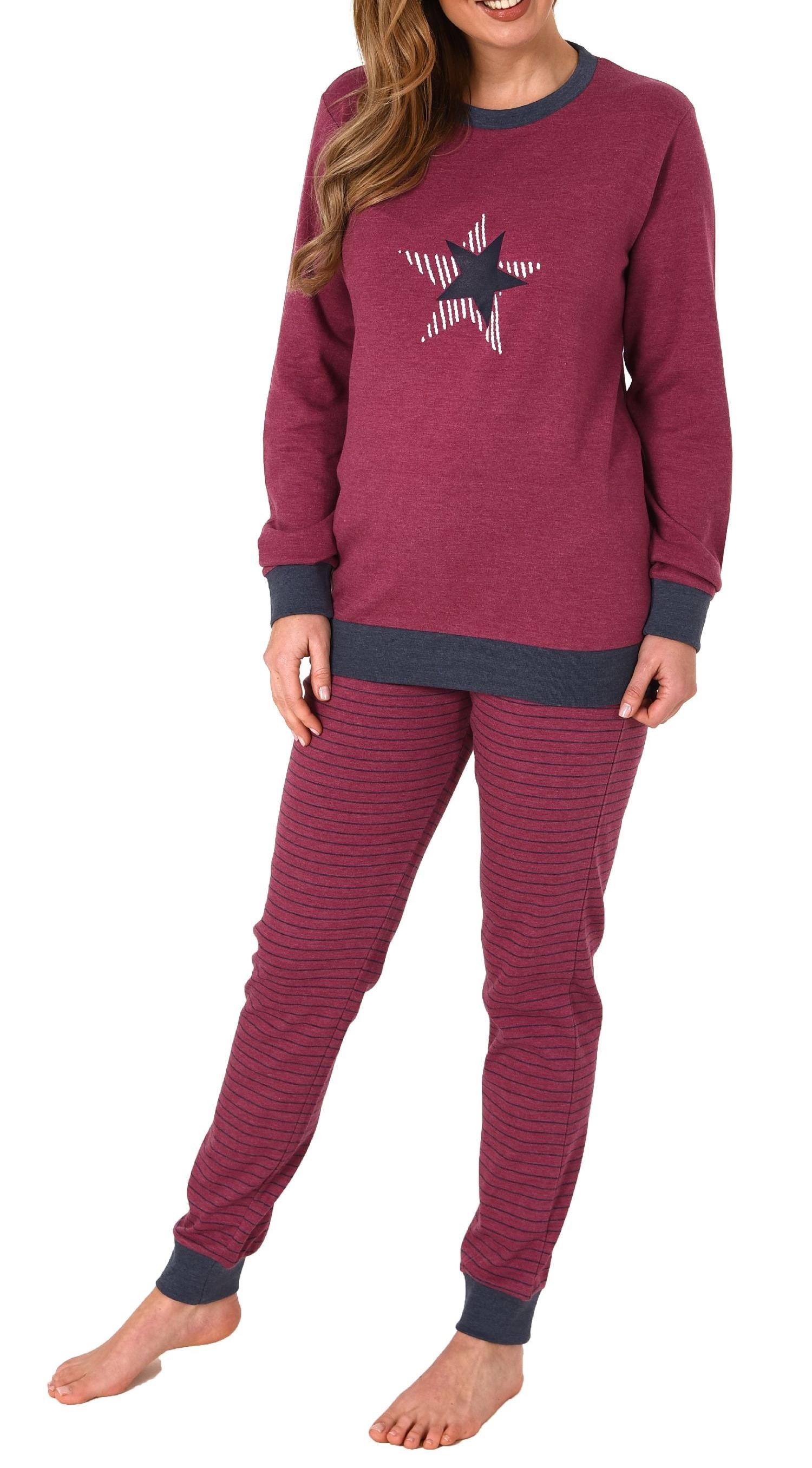 Kuscheliger Interlock Damen Pyjama mit Bündchen und Sternenmotiv - auch in Übergrössen