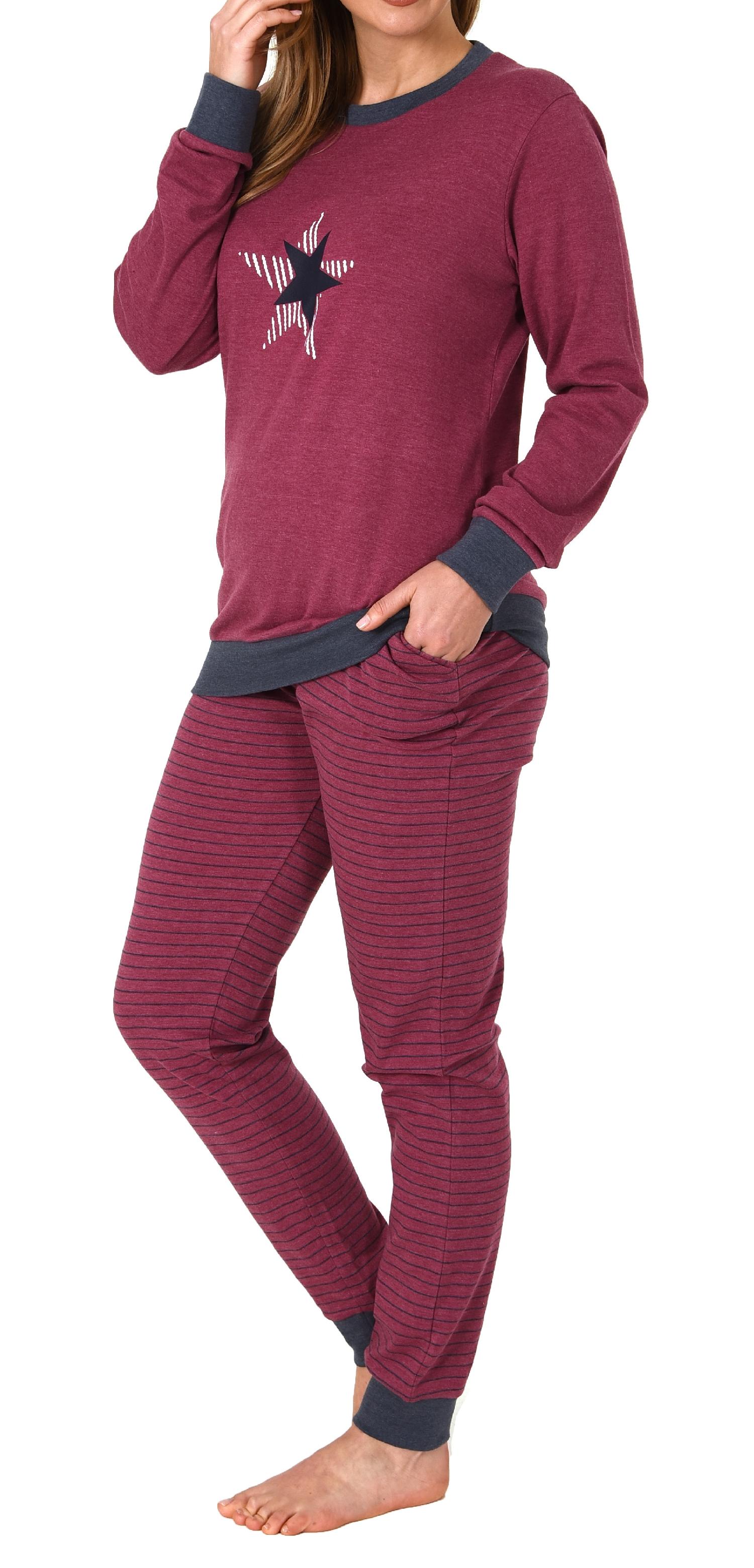 Kuscheliger Interlock Damen Pyjama mit Bündchen und Sternenmotiv - auch in Übergrössen