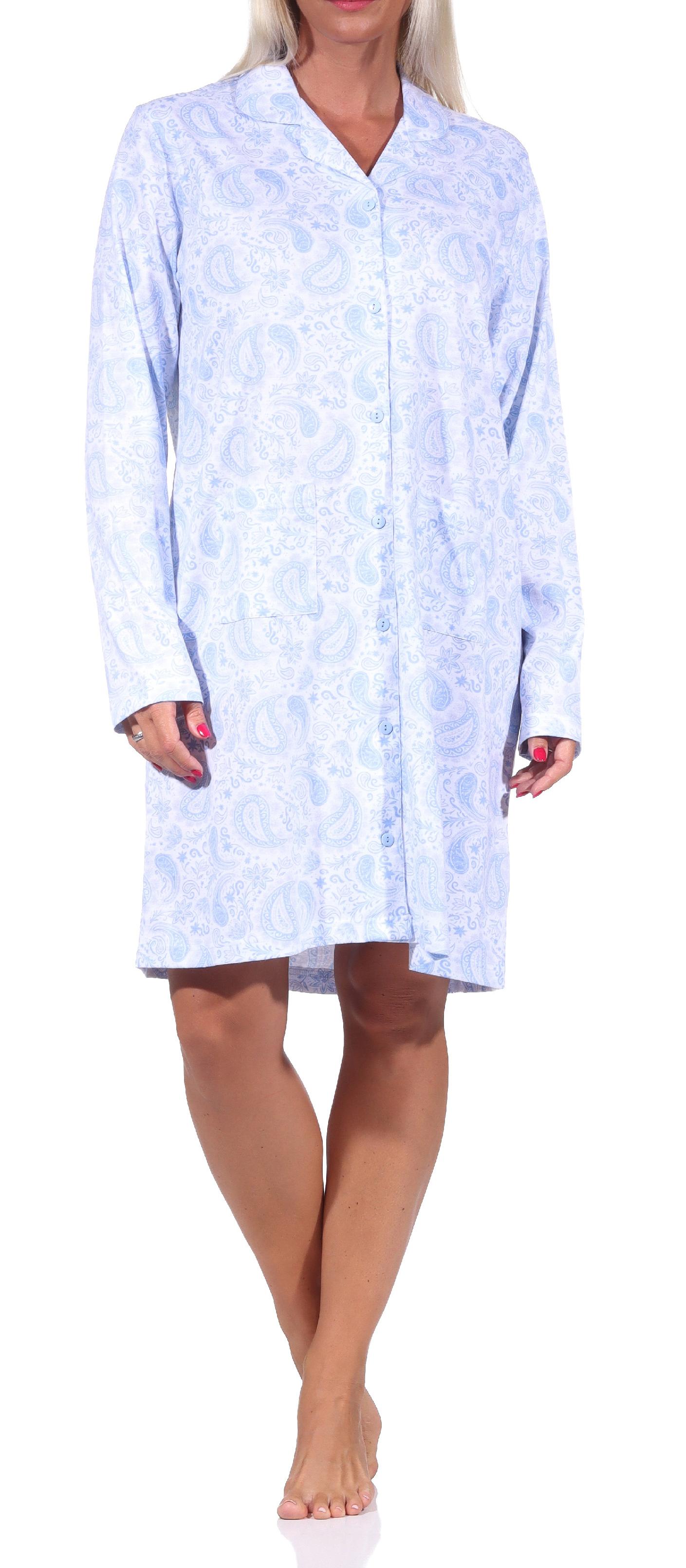 Edles Damen Nachthemd langarm zum durchknöpfen in Single Jersey Qualität - 212 213 90 352