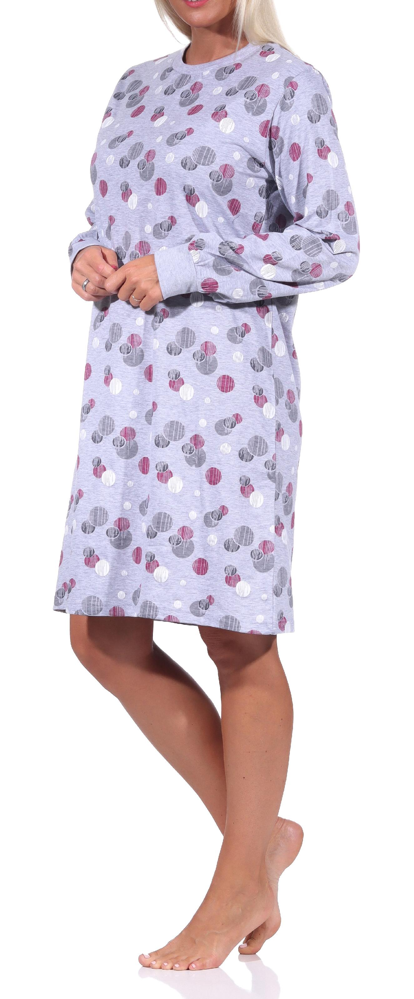 Damen langarm Nachthemd mit Bündchen in eleganter Tupfen / Punkte Optik - 212 213 90 750