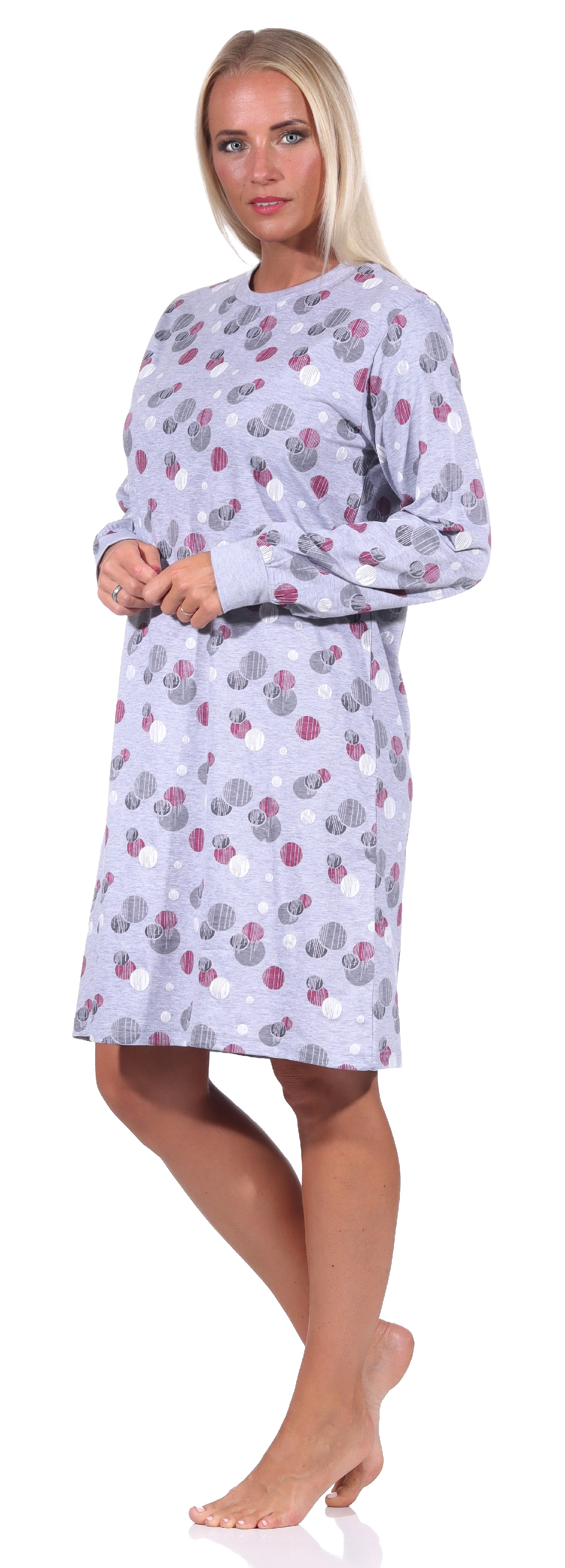 Damen langarm Nachthemd mit Bündchen in eleganter Tupfen / Punkte Optik - 212 213 90 750