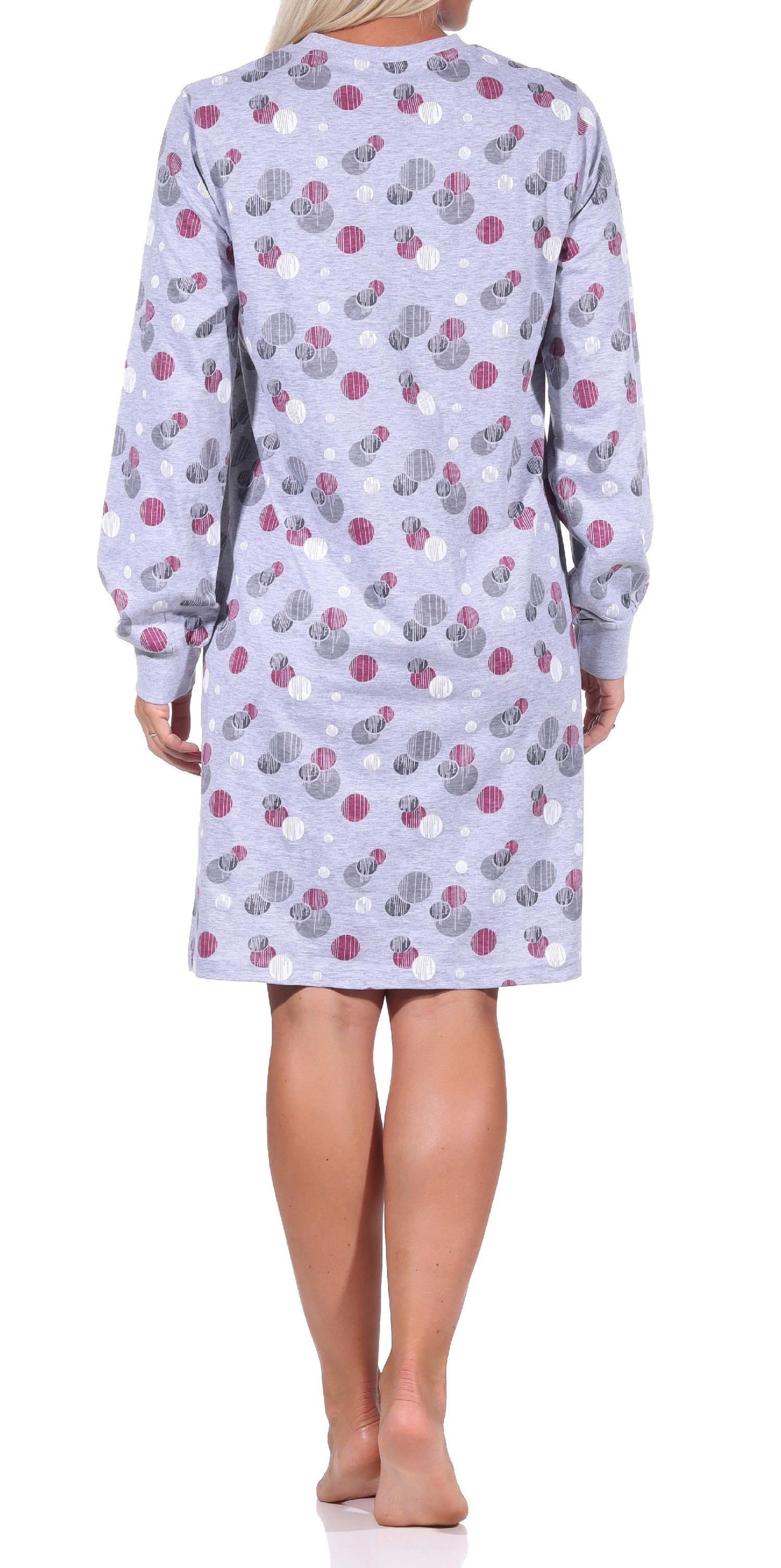 Damen langarm Nachthemd mit Bündchen in eleganter Tupfen / Punkte Optik - 212 213 90 750