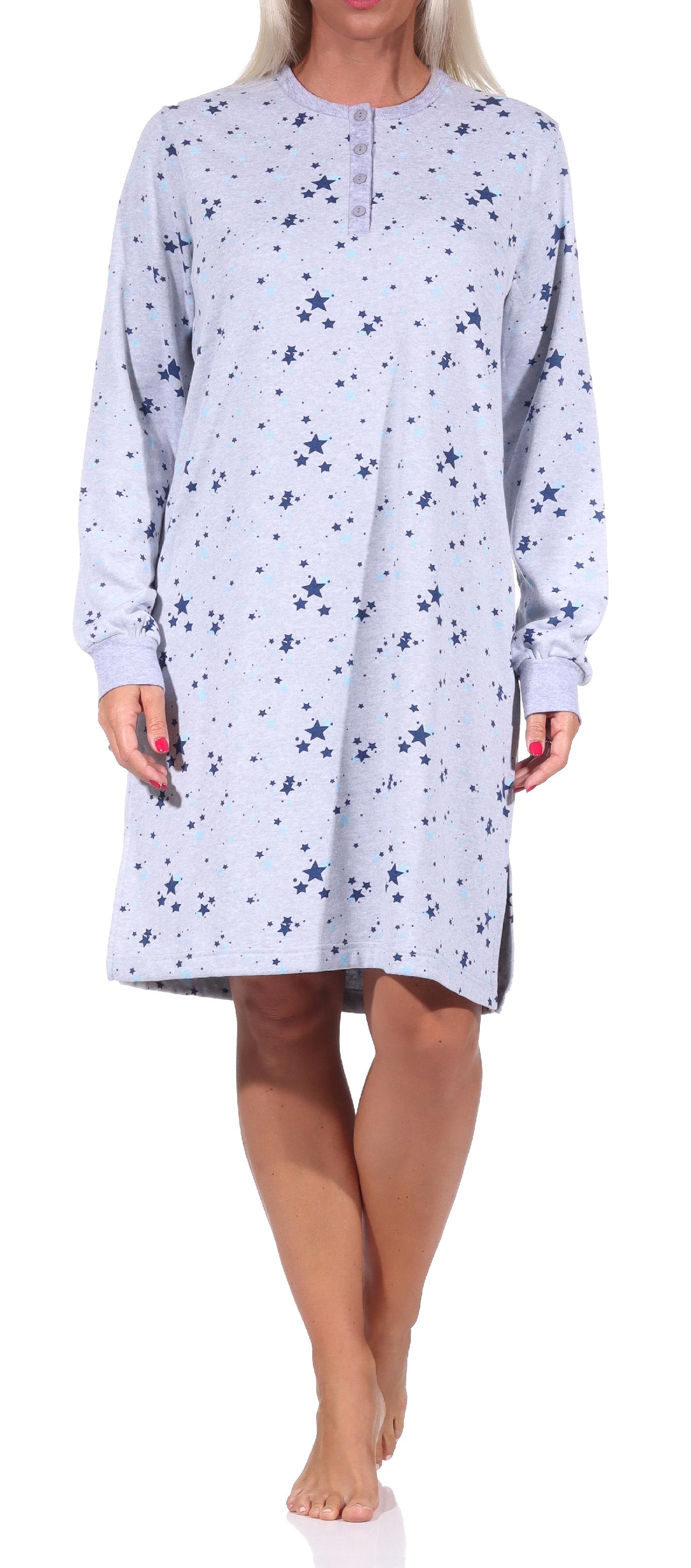 Damen Frottee Nachthemd mit Bündchen - Sterne als Motiv - auch in Übergrössen - 212 93 020