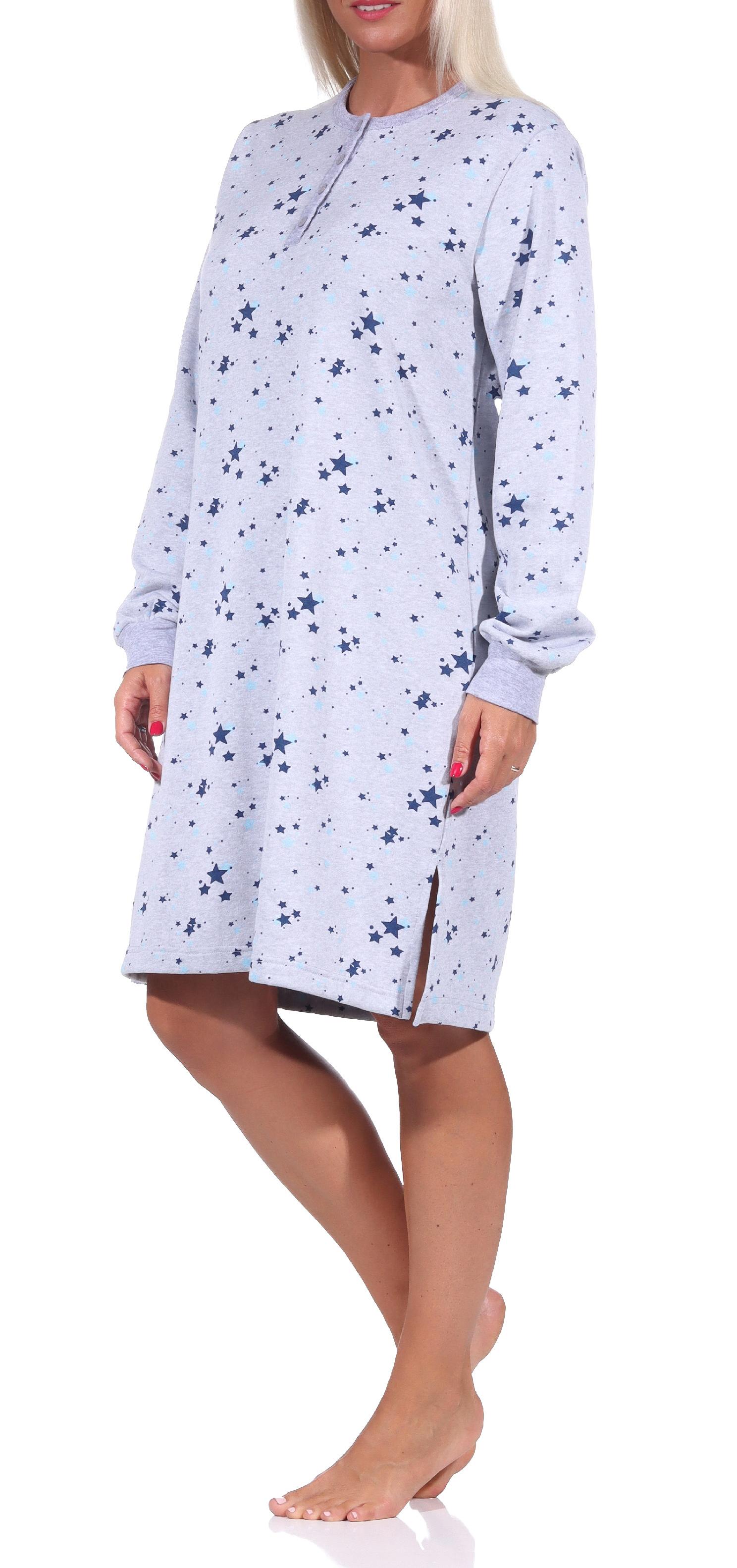 Damen Frottee Nachthemd mit Bündchen - Sterne als Motiv - auch in Übergrössen - 212 93 020