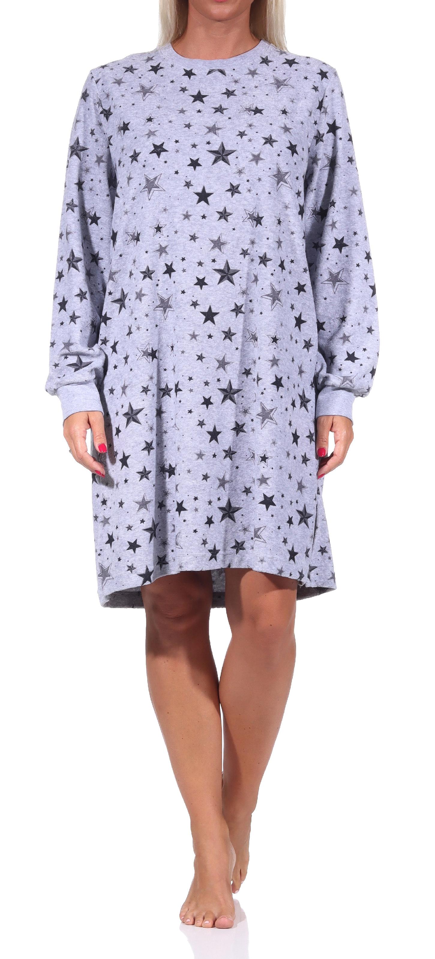 Damen Frottee Nachthemd mit Bündchen in edlem Sterne Design - auch in Übergröße - 212 138