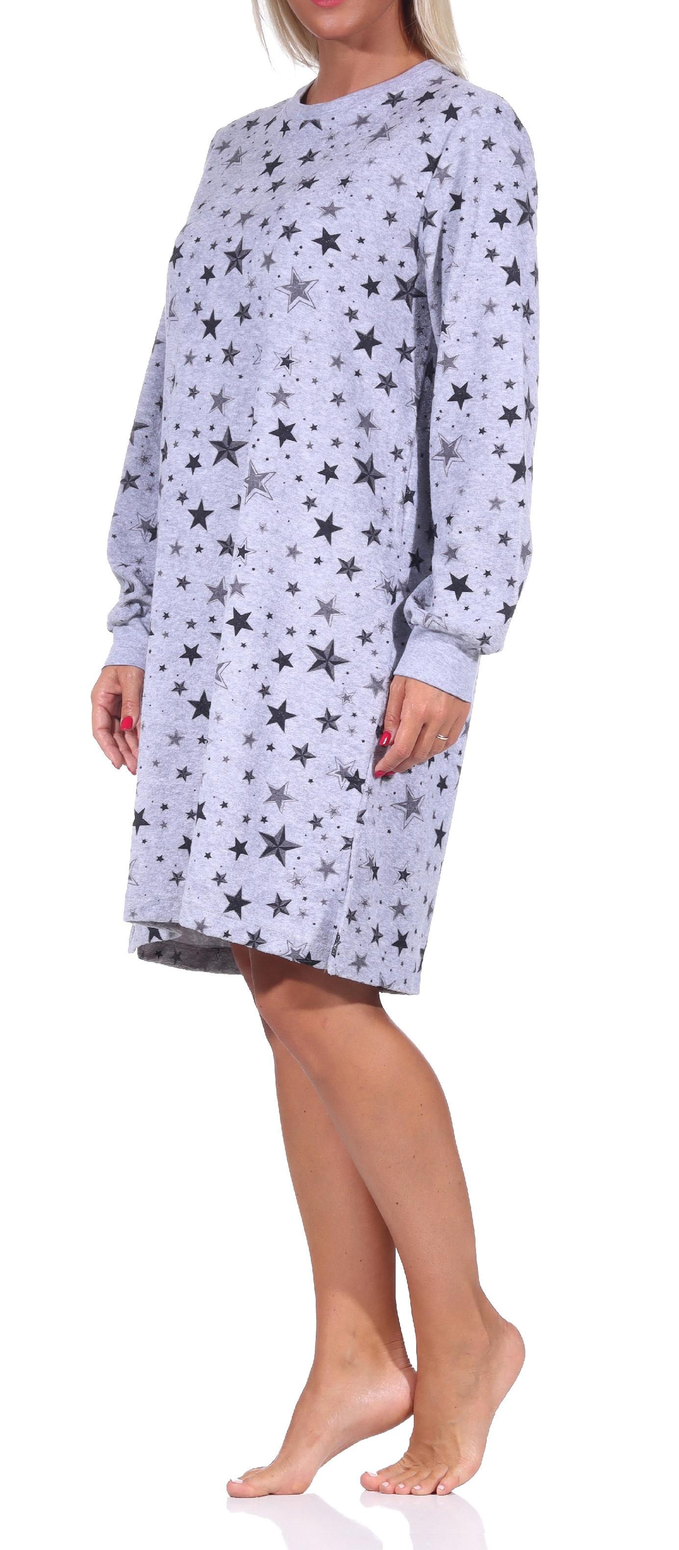 Damen Frottee Nachthemd mit Bündchen in edlem Sterne Design - auch in Übergröße - 212 138