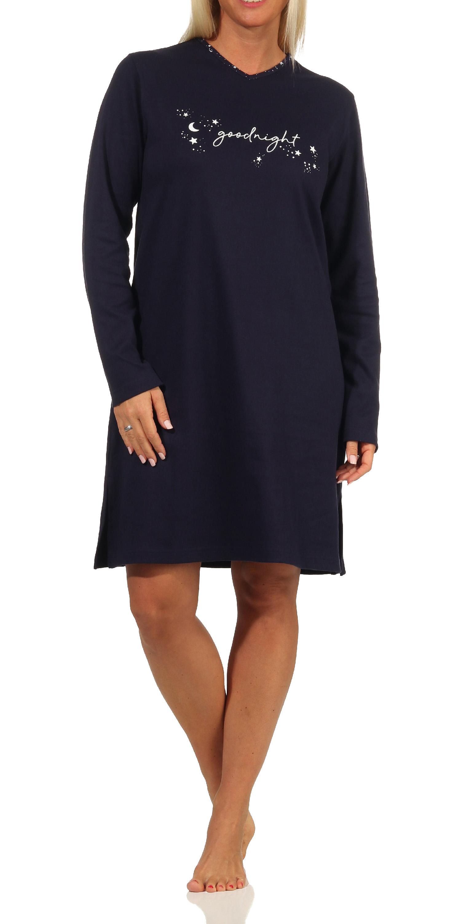 Damen Nachthemd langarm in Kuschel Interlock Qualität in cooler Sterne Optik - 212 213 022