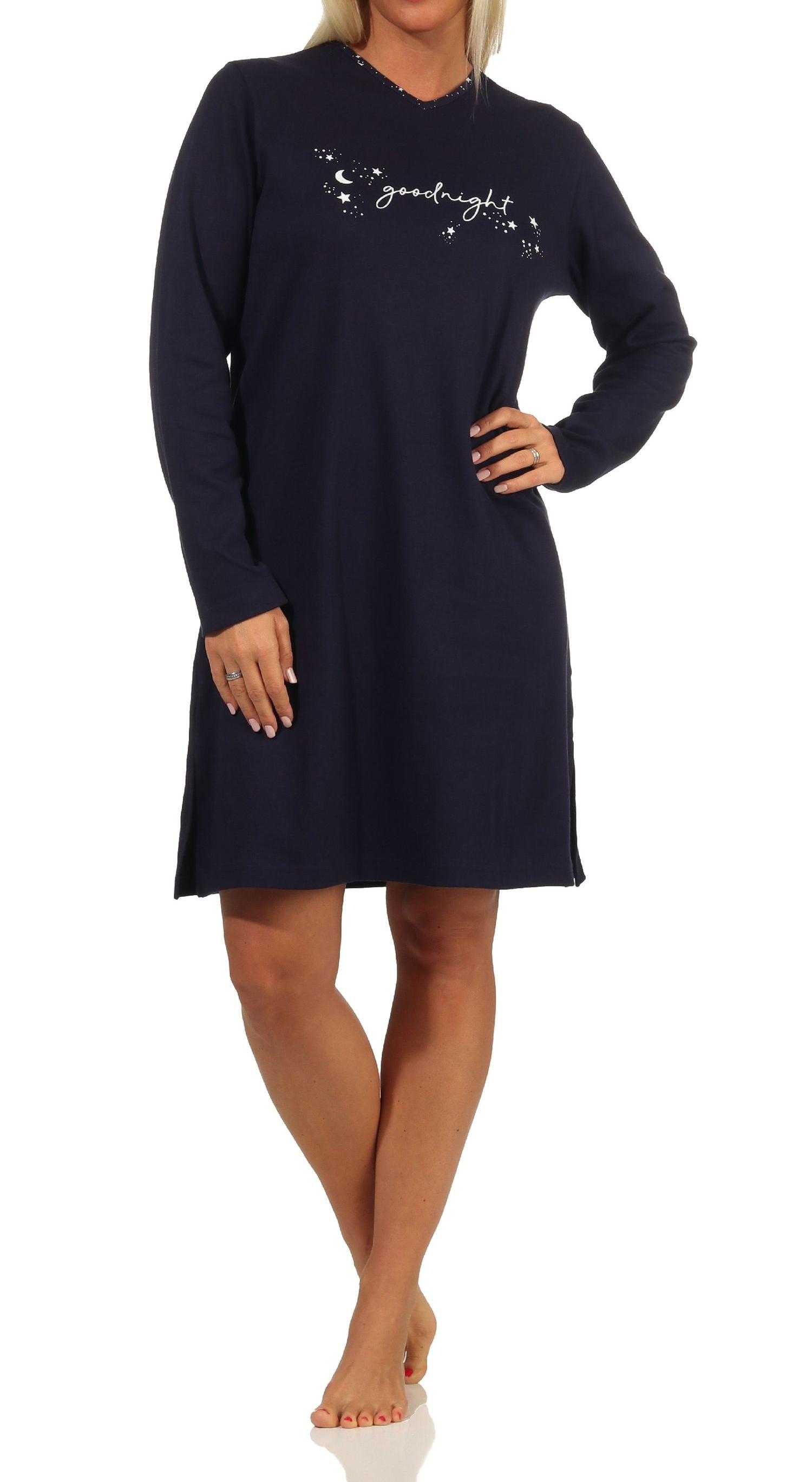 Damen Nachthemd langarm in Kuschel Interlock Qualität in cooler Sterne Optik - 212 213 022