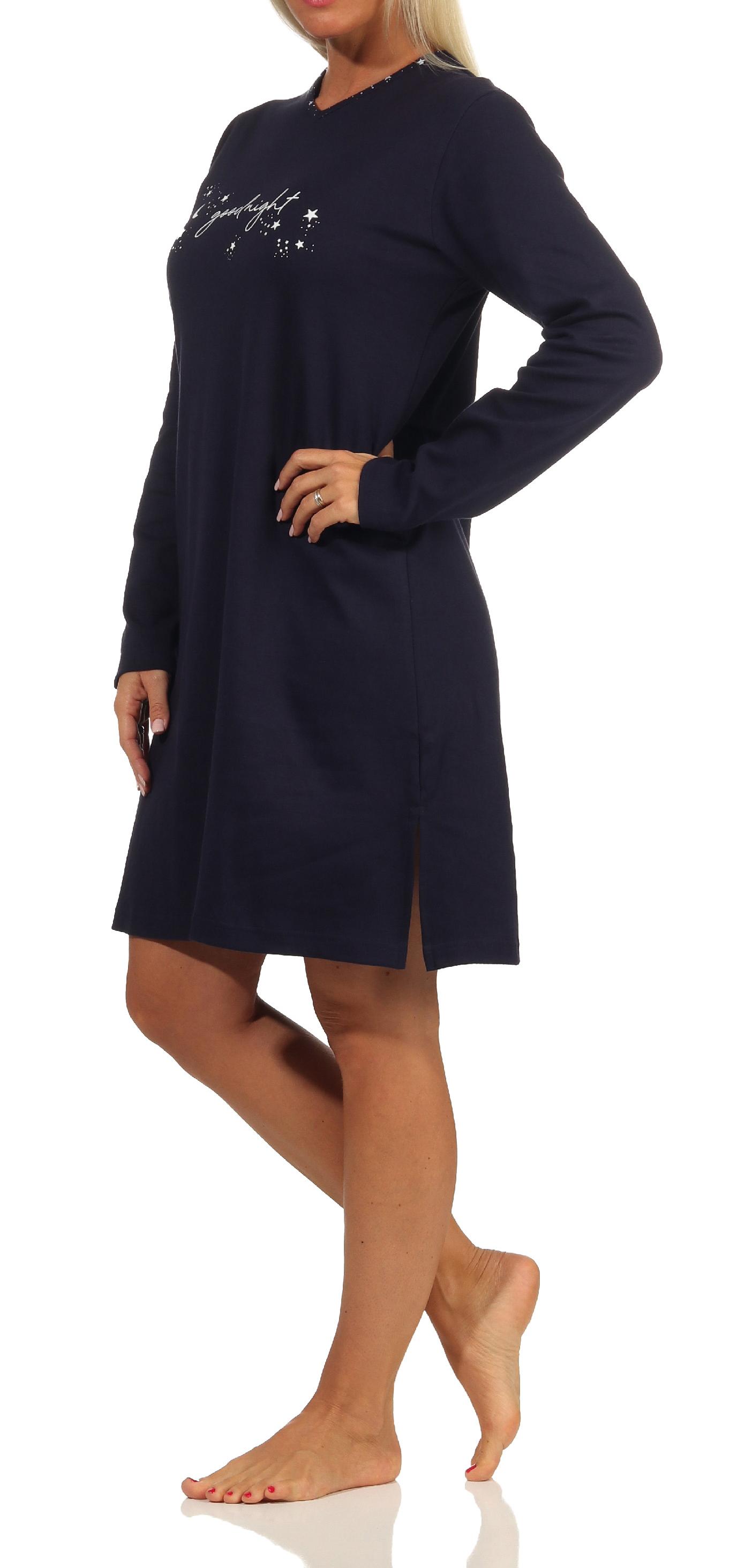 Damen Nachthemd langarm in Kuschel Interlock Qualität in cooler Sterne Optik - 212 213 022