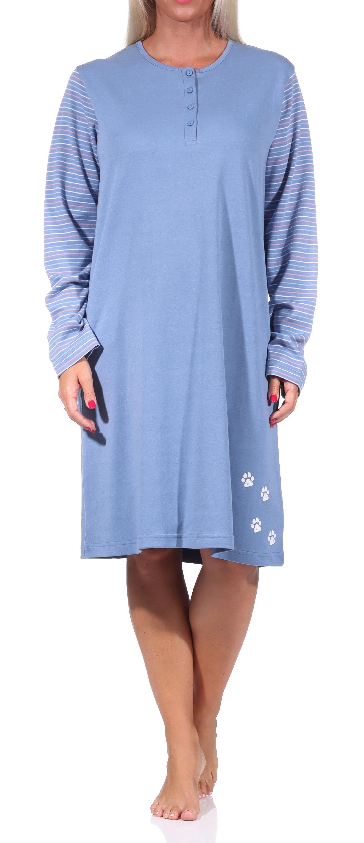 Damen Nachthemd langarm in Kuschel Interlock Qualität mit niedlichen Motiv - 212 213 226