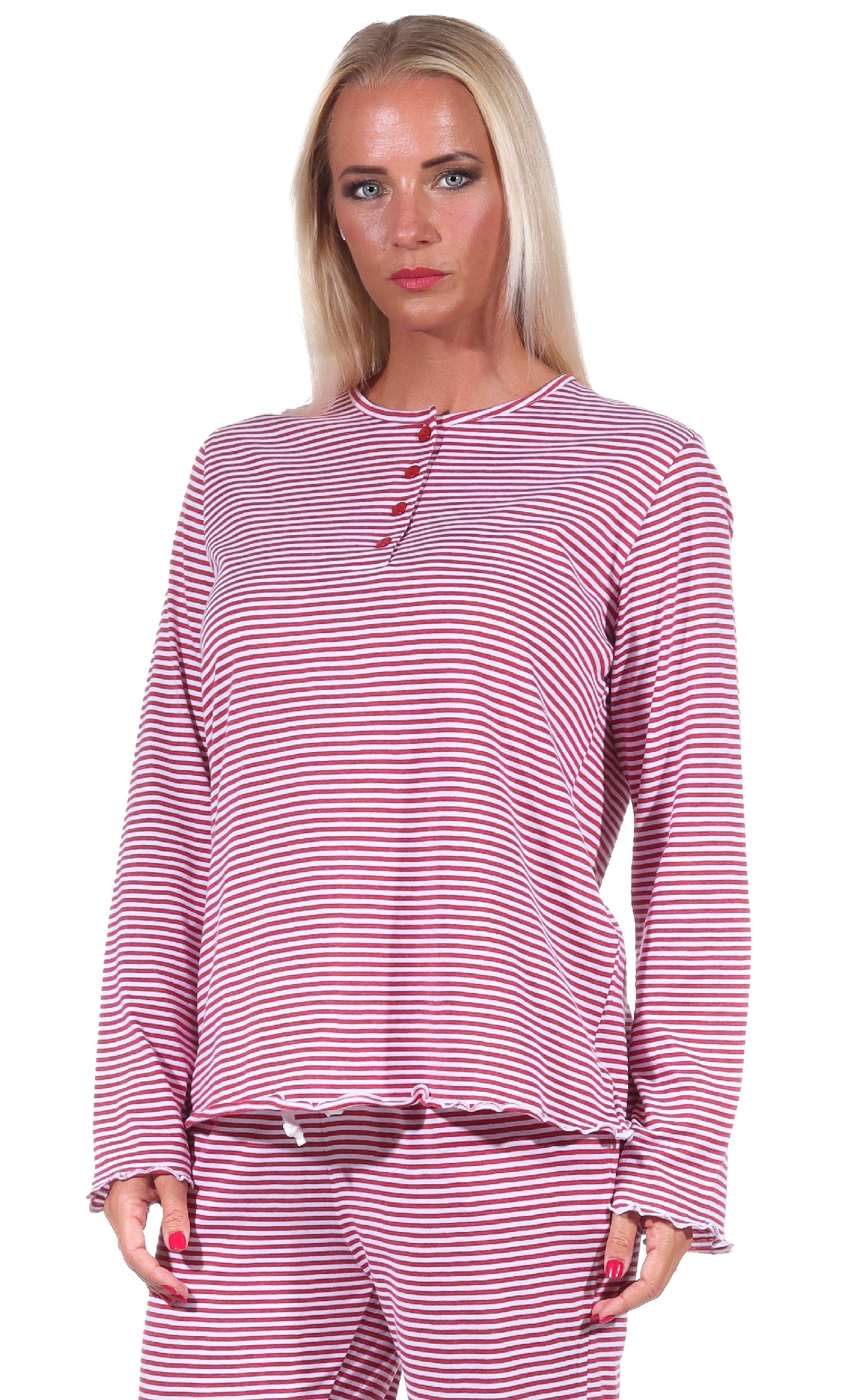 Damen Pyjama Shirt langarm Oberteil Mix & Match in Streifenoptik - 212 219 90 903