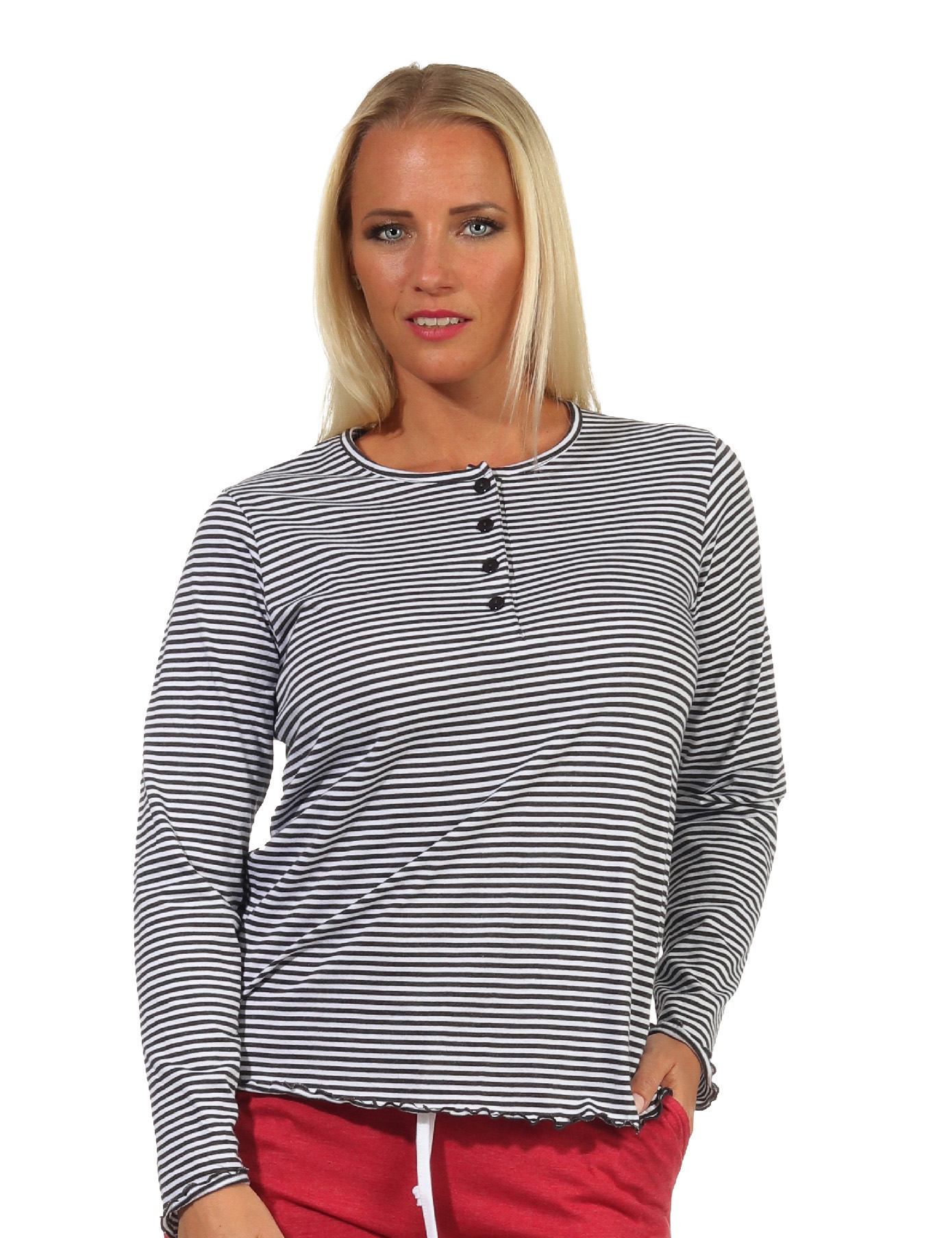 Damen Pyjama Shirt langarm Oberteil Mix & Match in Streifenoptik - 212 219 90 903 Damen Pyjama Shirt langarm Oberteil Mix & Match in Streifenoptik - 212 219 90 903