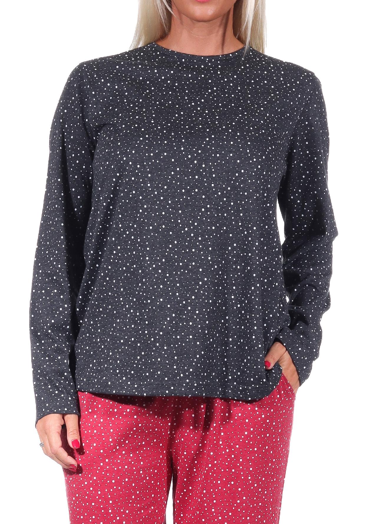 Damen Pyjama Shirt langarm Oberteil Mix & Match in Tupfen / Punkte Optik  - 212 219 90 904