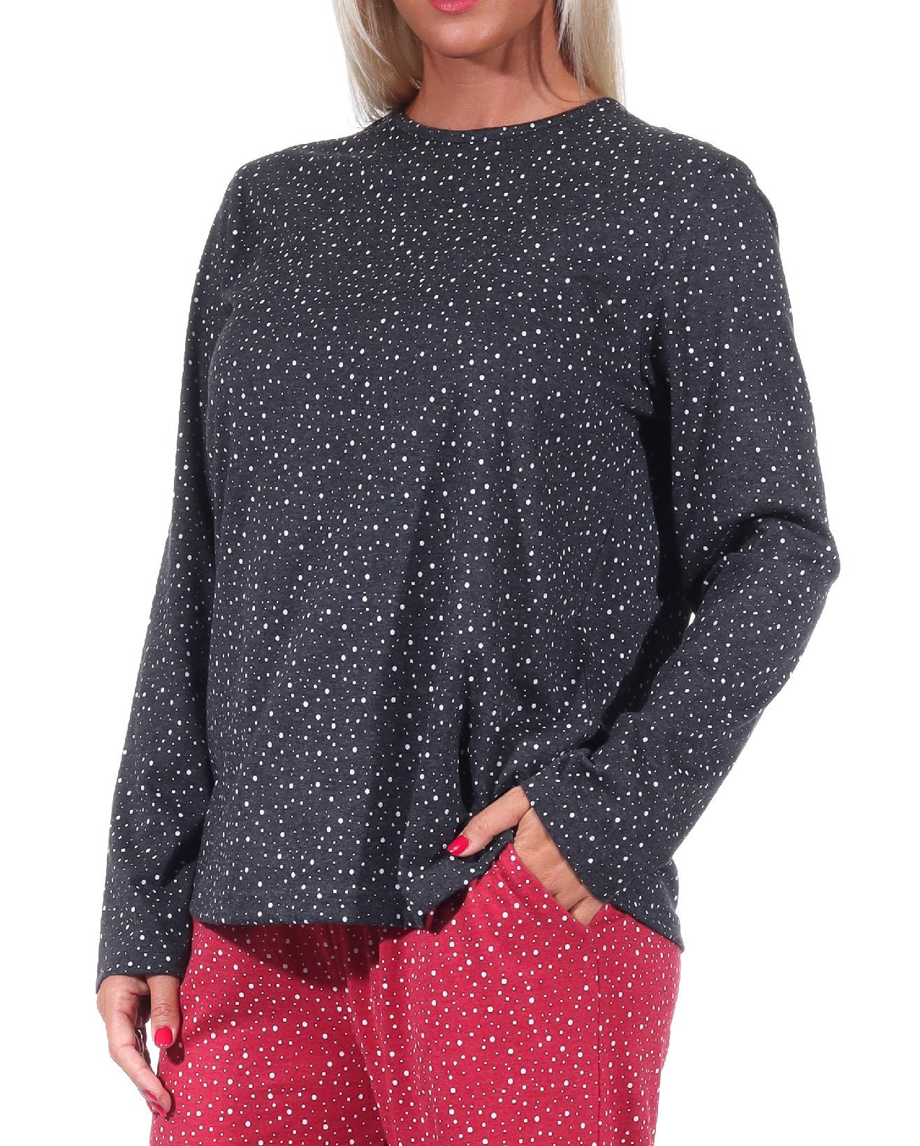 Damen Pyjama Shirt langarm Oberteil Mix & Match in Tupfen / Punkte Optik  - 212 219 90 904