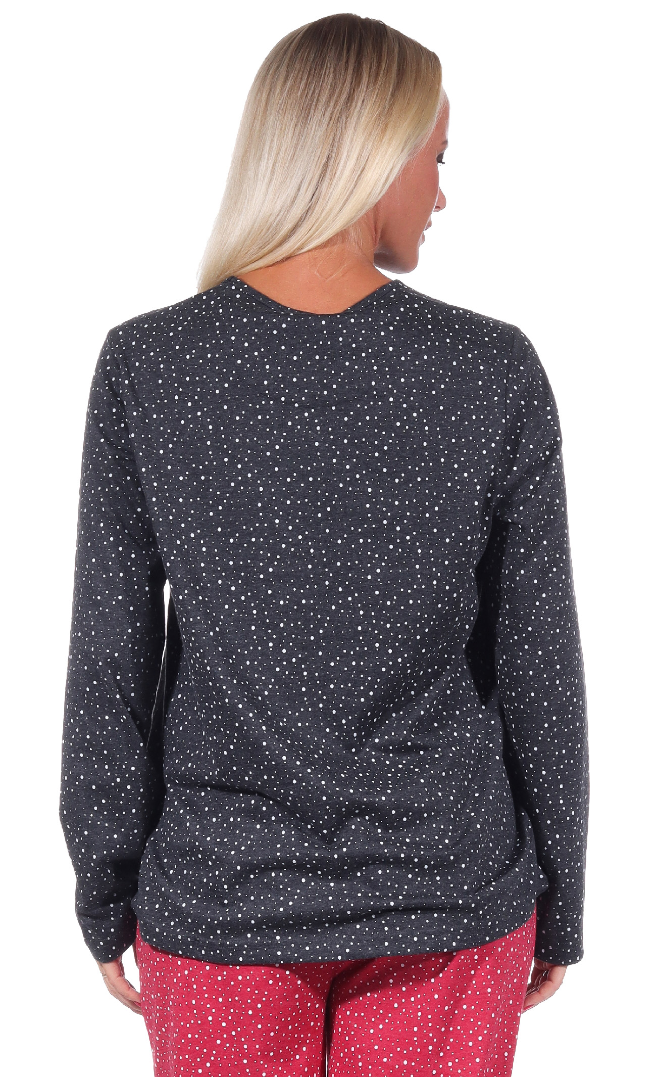 Damen Pyjama Shirt langarm Oberteil Mix & Match in Tupfen / Punkte Optik  - 212 219 90 904