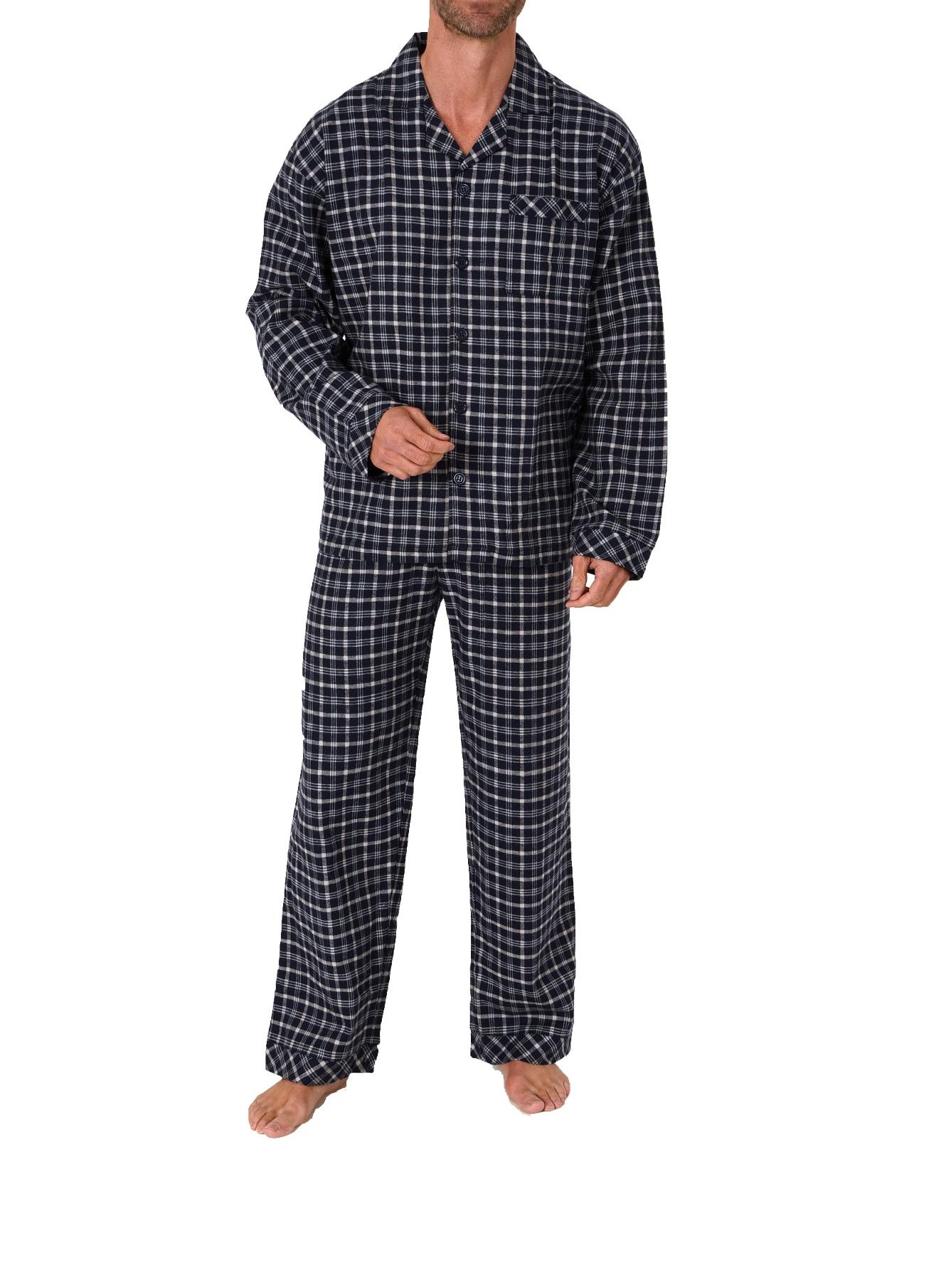 Herren Flanell Pyjama Schlafanzug zum durchknöpfen - auch in Übergrössen - 222 101 15 851