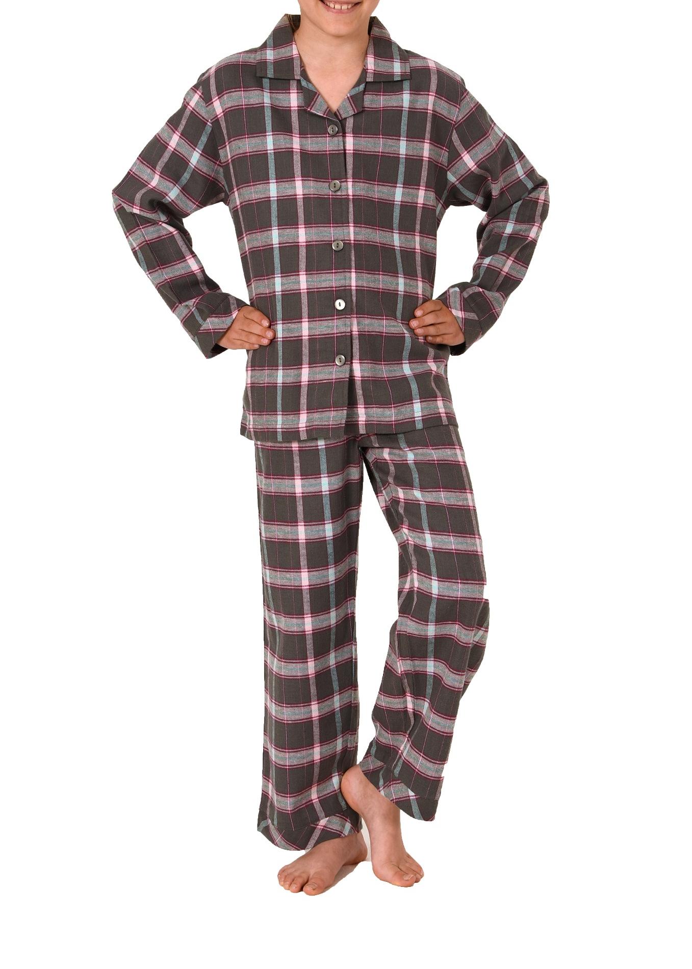 Mädchen Flanell Pyjama langarm Schlafanzug in Karo Optik mit Knopfleiste - 222 401 15 851 Mädchen Flanell Pyjama langarm Schlafanzug in Karo Optik mit Knopfleiste - 222 401 15 851