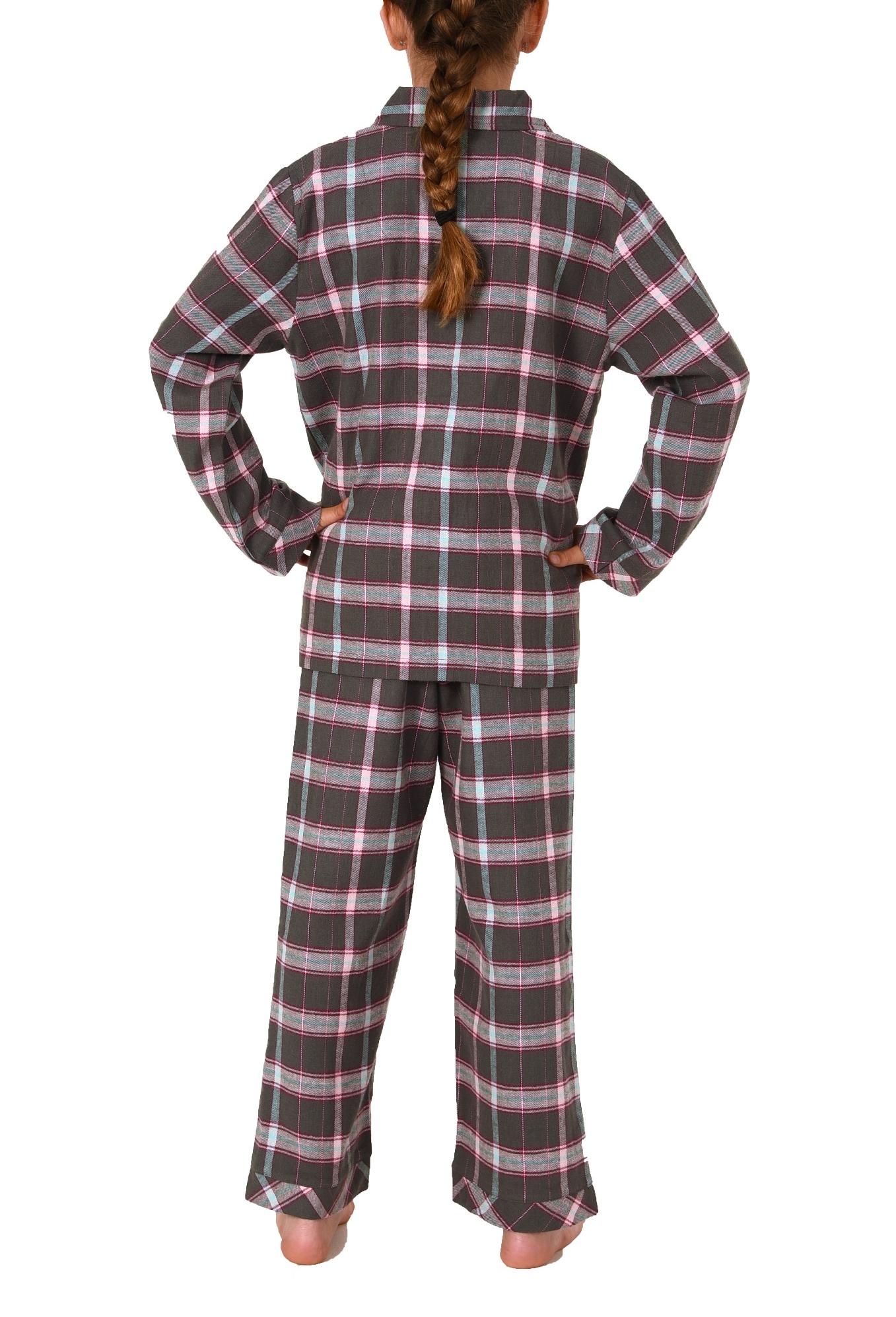 Mädchen Flanell Pyjama langarm Schlafanzug in Karo Optik mit Knopfleiste - 222 401 15 851 Mädchen Flanell Pyjama langarm Schlafanzug in Karo Optik mit Knopfleiste - 222 401 15 851