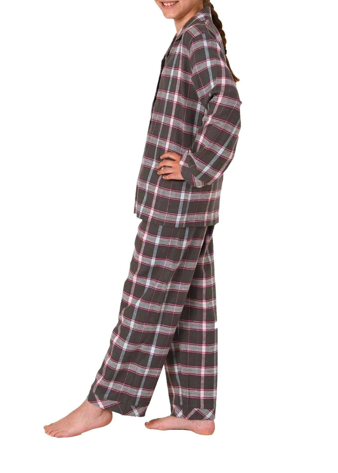 Mädchen Flanell Pyjama langarm Schlafanzug in Karo Optik mit Knopfleiste - 222 401 15 851